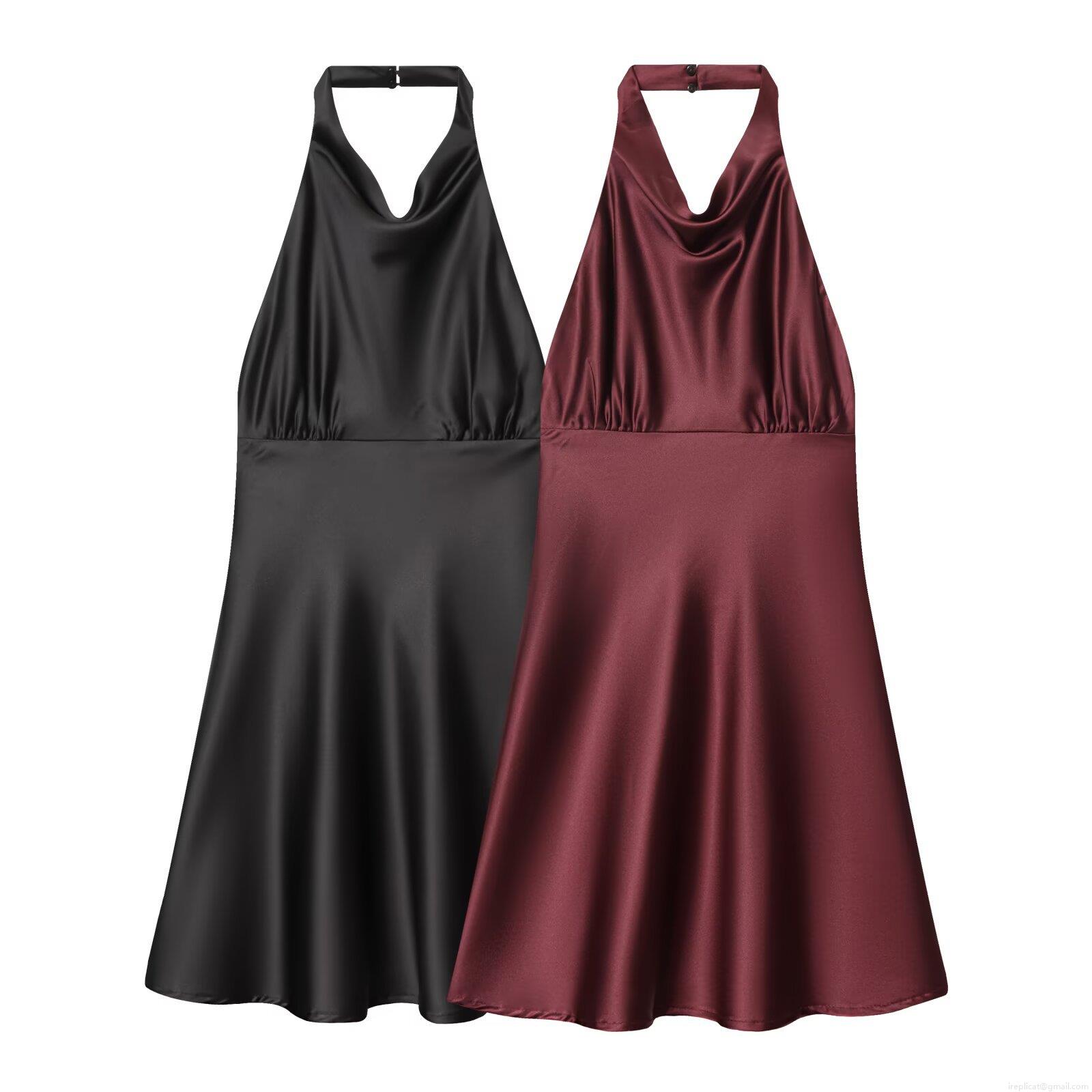 Sexy Backless Halter Dress For Women Satin Silky Texture Sleeveless Midi A-Line Dress Elegant Party Evening Wedding Guest Prom Dresses
