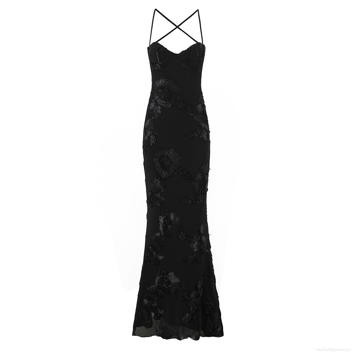 Women's Sexy Elegant 3D Flower Embroidery Mesh Evening Gown Backless Fishbone Underwire Bodycon Maxi Dress For Party Wedding Banquet Lady
