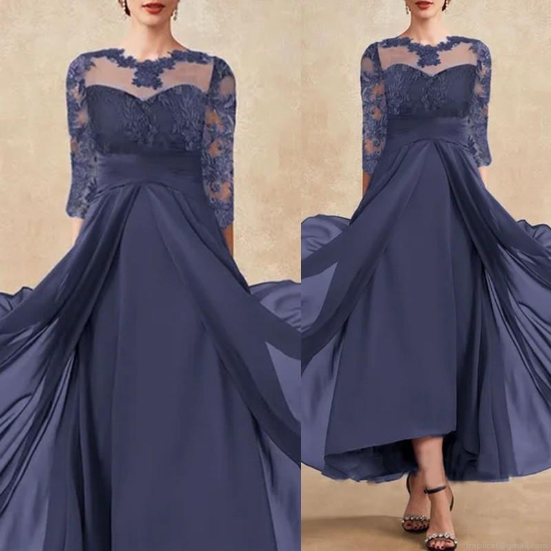 Elegant Women Chiffon Lace Stitching Evening Dress Hollow Out High Low Hem Bridesmaid Gown Short Sleeve One Shoulder Formal Party Prom Dress