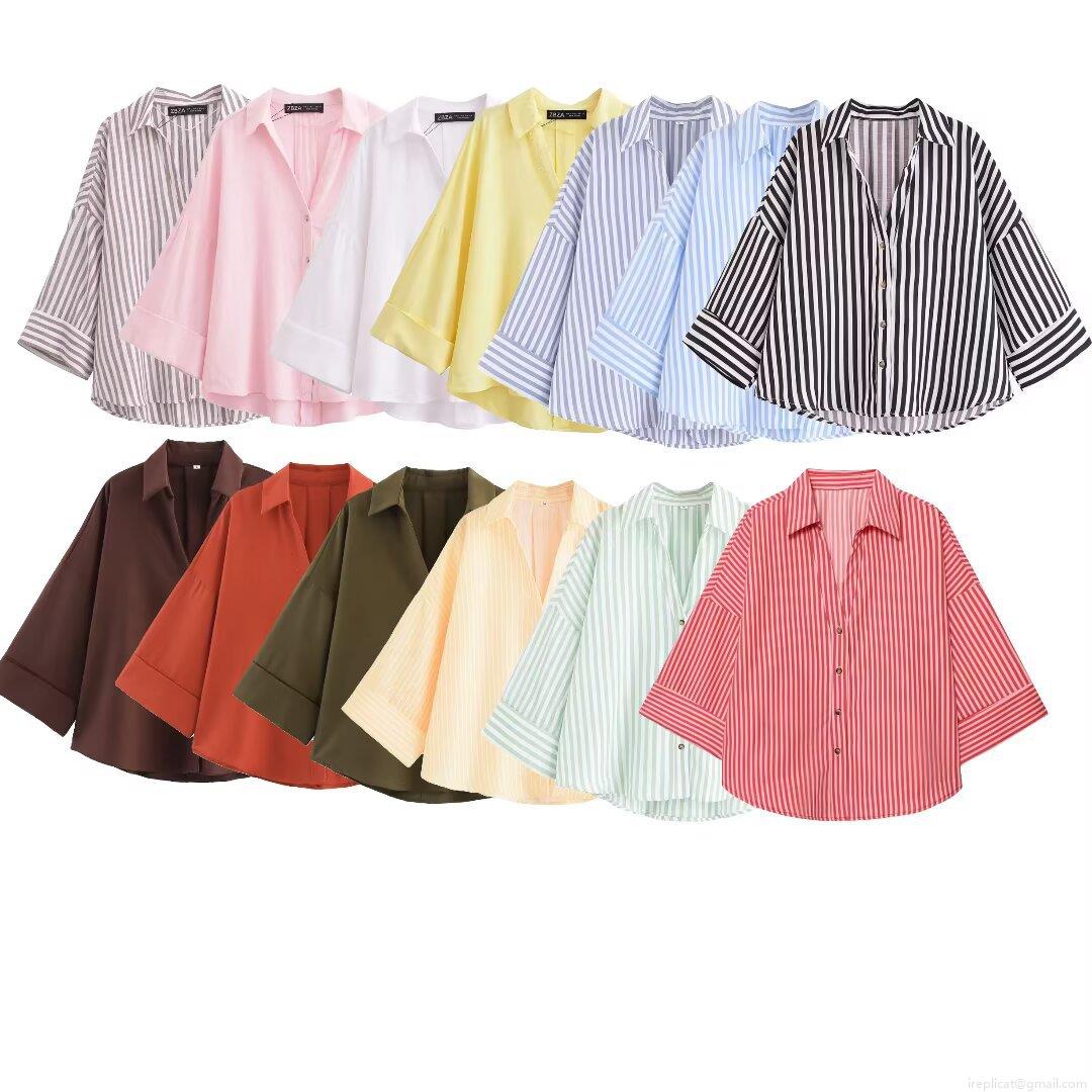 Women's Casual Linen Blend Blouse Loose Fit Oversized V-Neck Button Down Striped Solid Shirt Summer Spring Comfort Tops