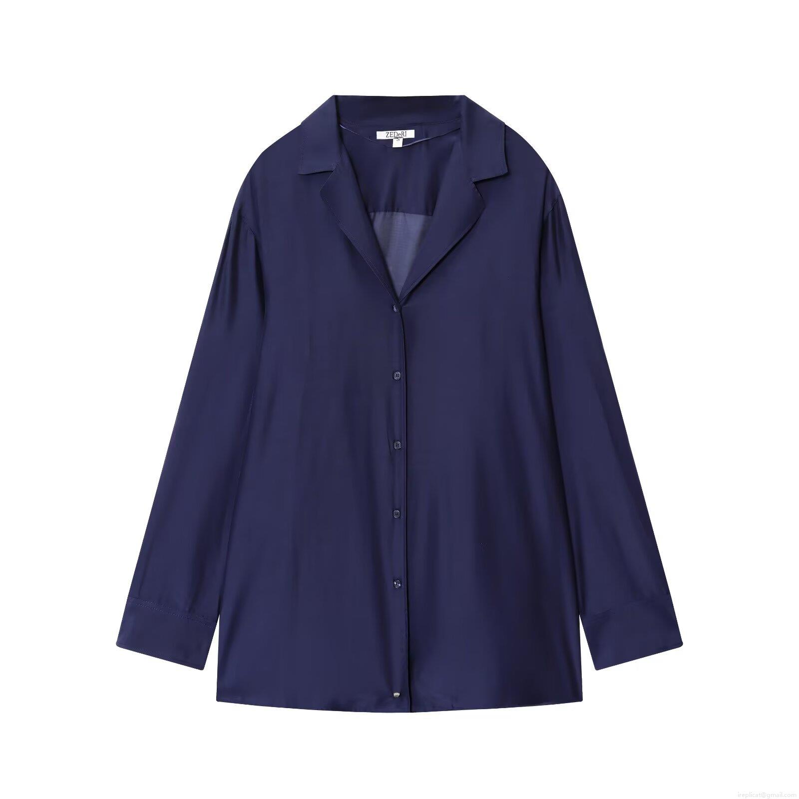 Women's Solid Color Satin Blouse Shirt Long Sleeve Lapel Single Breasted Loose Fit Top for Streetwear Commuting Office Spring Autumn