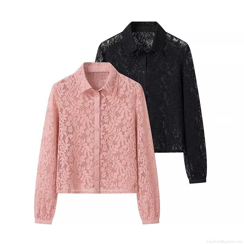 Women's Elegant Lace Floral Long Sleeve Button Down Shirt Blouse Casual Streetwear Fashion Tops For Autumn And Spring Ladies Clothing