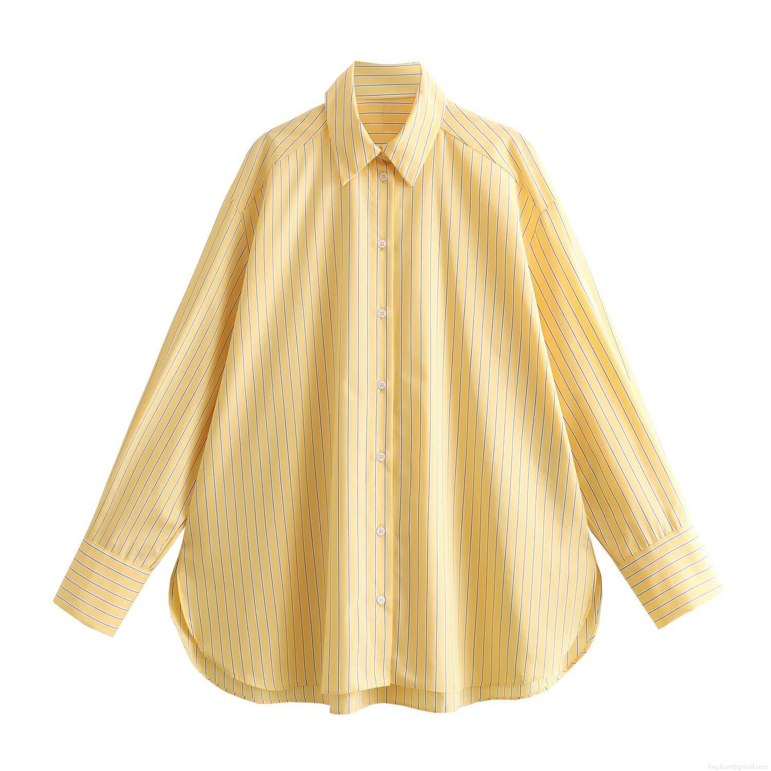 Women's Oversized Striped Shirt Casual Loose Long Sleeve Button Down Blouse Polyester Streetwear Top For Summer Fall Women Clothing