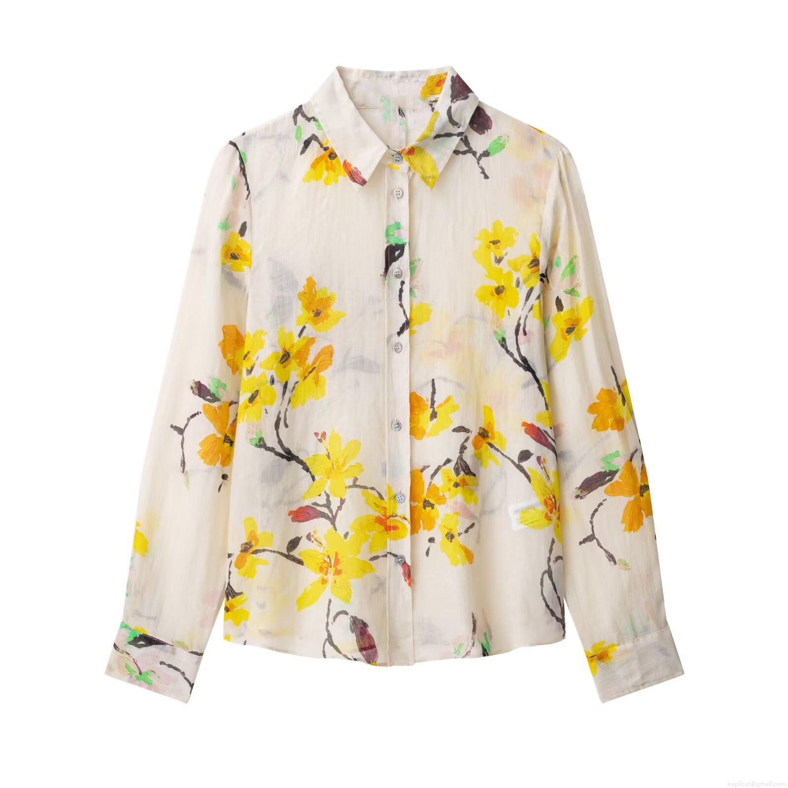 Women's Floral Print Long Sleeve Shirt Casual Button Down Lapel Collar Loose Fit Blouse Summer Spring Floral Tops For Women Office Daily Wear