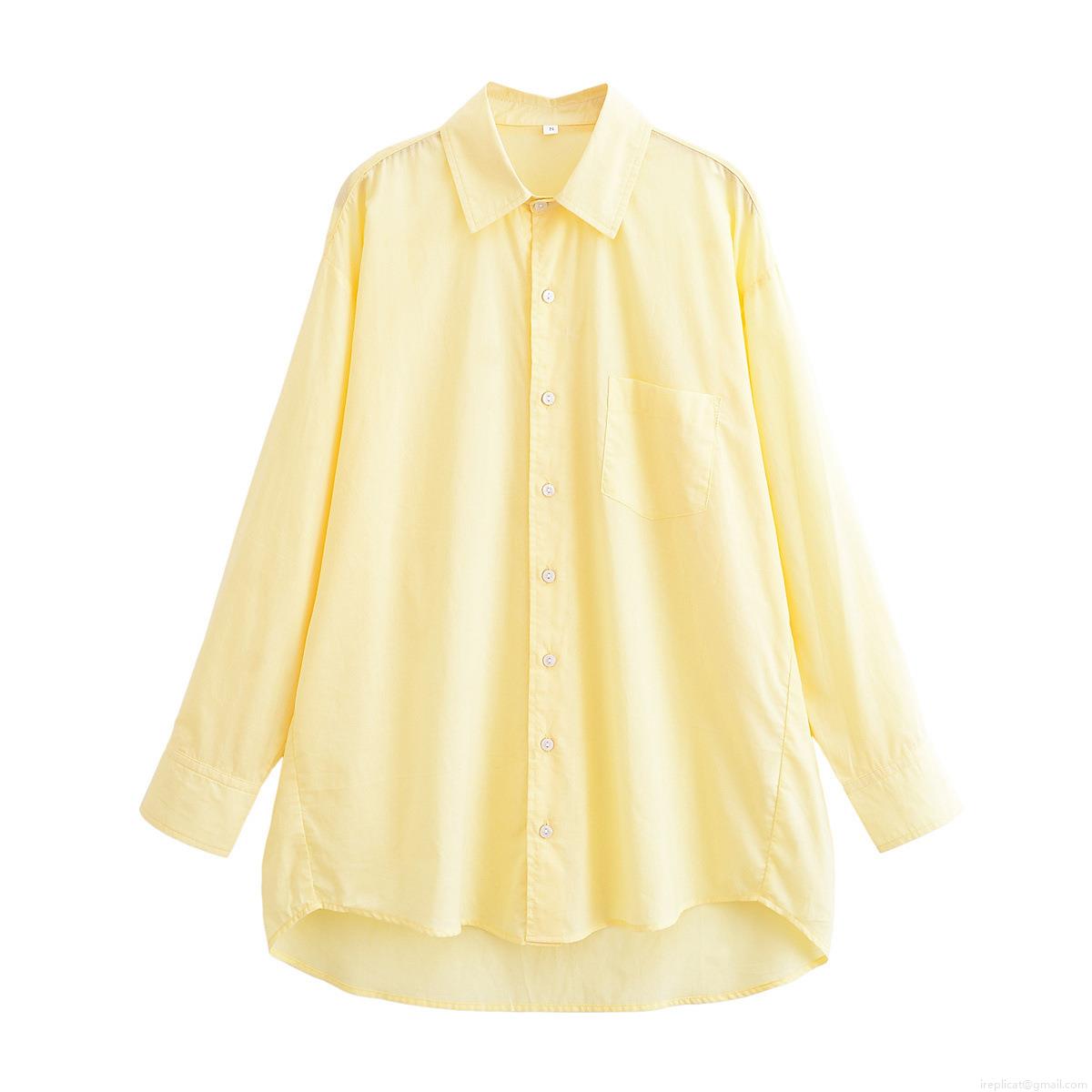 Women's Long Sleeve Button Down Shirt Loose Fit Lapel Blouse Casual Solid Color Polyester Spandex Lightweight Top For Daily Office Work Summer Spring