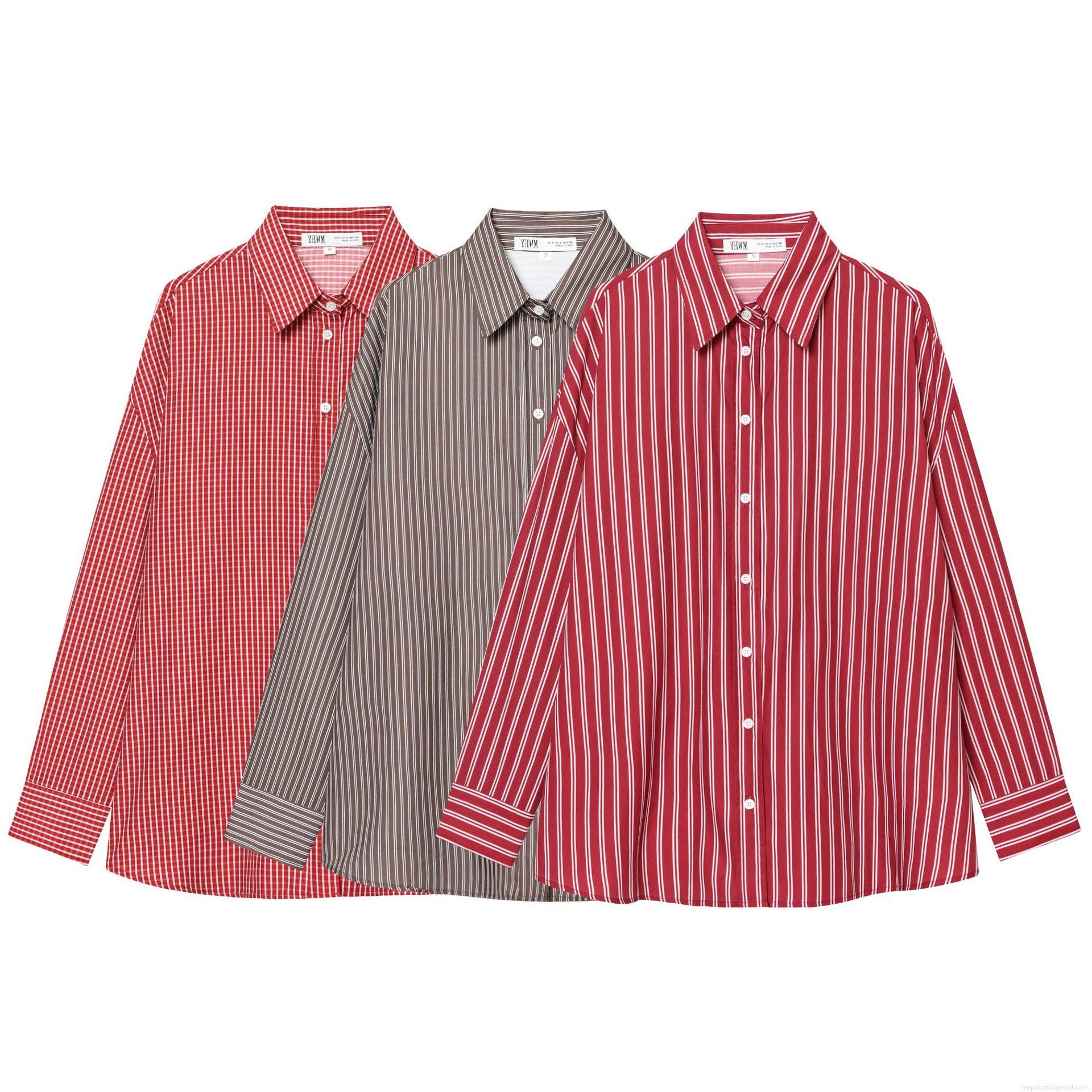 Women Fashion Stripe Poplin Shirt Beaded Lapel Long Sleeve Cotton Blend Blouse Casual Elegant Button Down Tops For Daily Commuting Office Wear