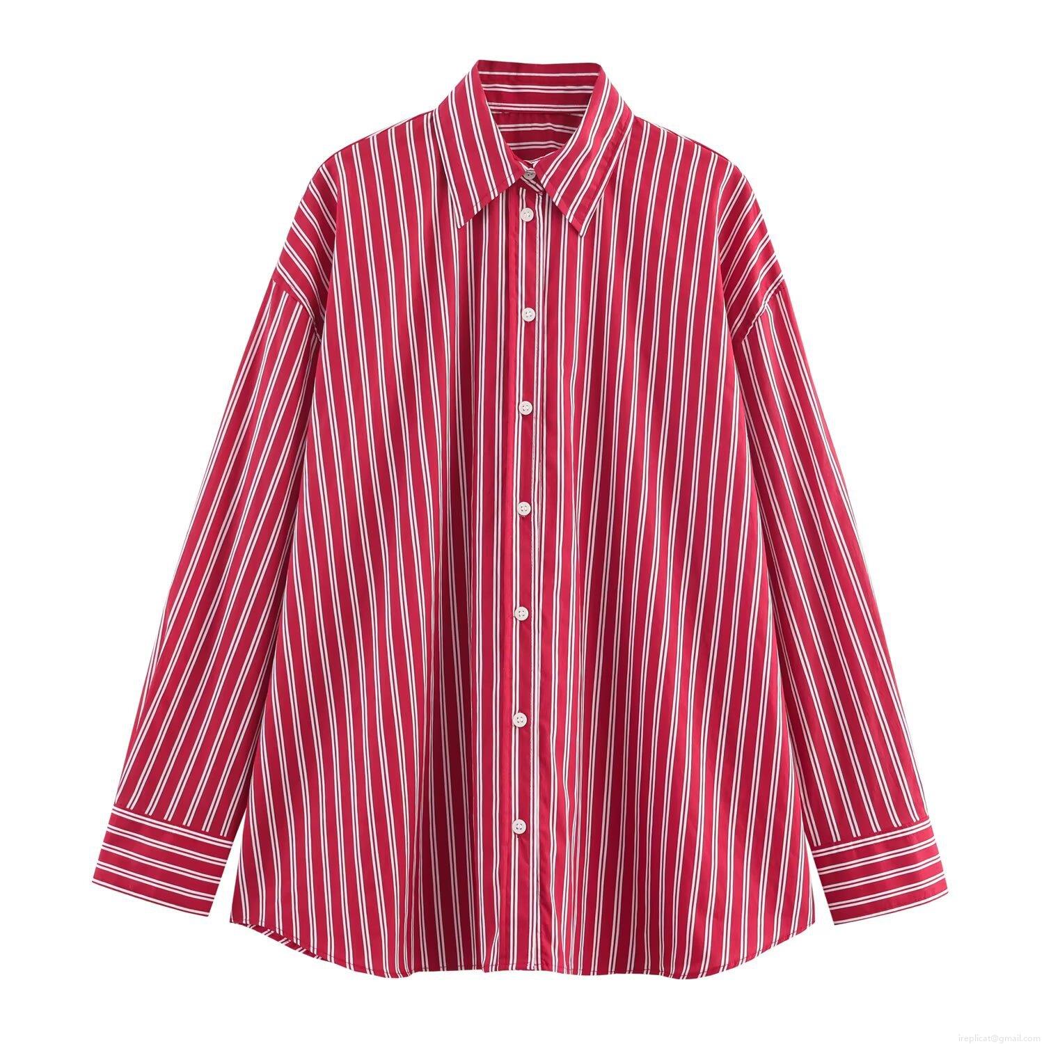 Women's Striped Plaid Poplin Shirt Casual Loose Long Sleeve Lapel Button Up Blouse For Daily Office Work Soft Comfortable Tops