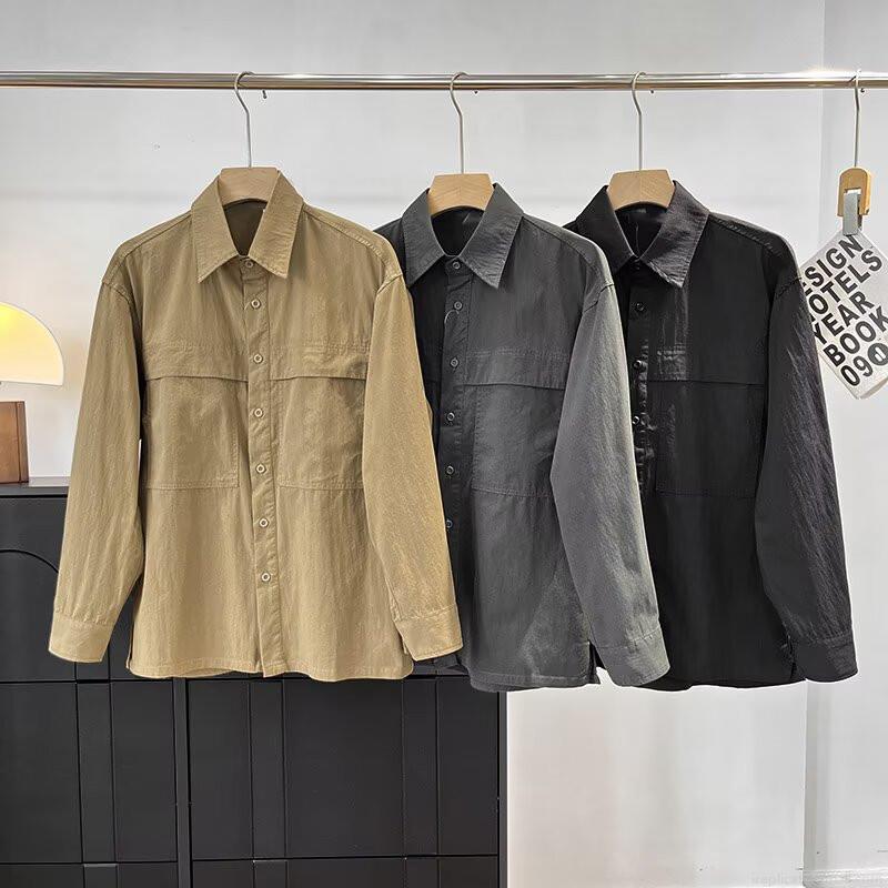 Women Loose Casual Utility Shirt Jacket Polyester Spandex Blend Long Sleeve Lapel Collar Solid Color Blouse With Double Pockets For Daily Autumn Wear Fashion Comfortable Workwear Top
