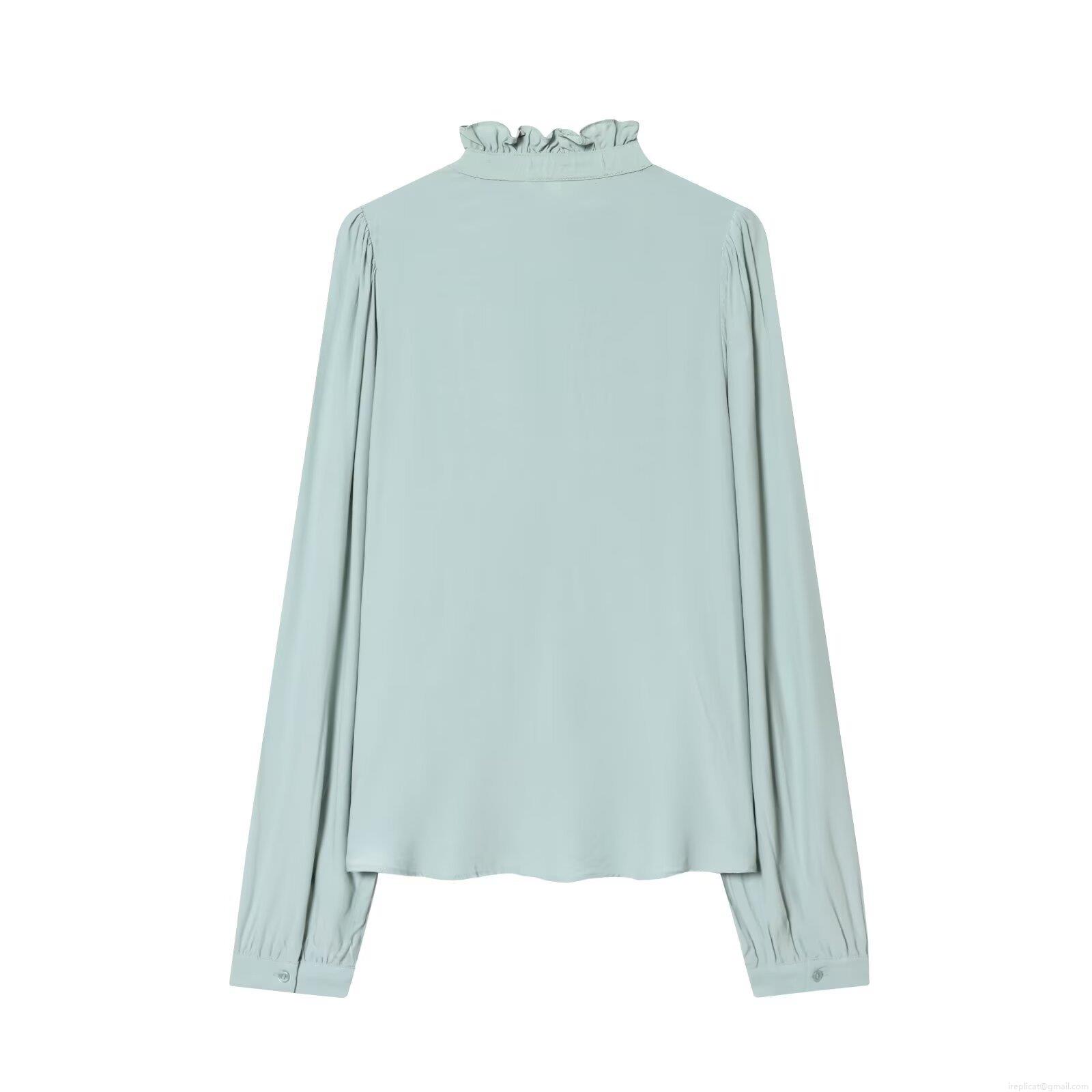 Women's Elegant Ruffle Collar Long Sleeve Polyester Blouse Sweet Solid Color Pleated Chiffon Texture Shirt For Office Daily Lady Style