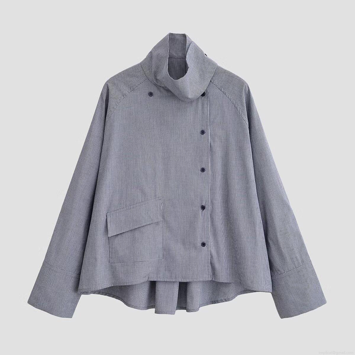 Women's Fashion Plaid Long Sleeve Shirt High Stand Collar Asymmetric Button Closure Single Pocket 100% Polyester Casual Blouse Elegant Retro Light Jacket Streetwear For Women