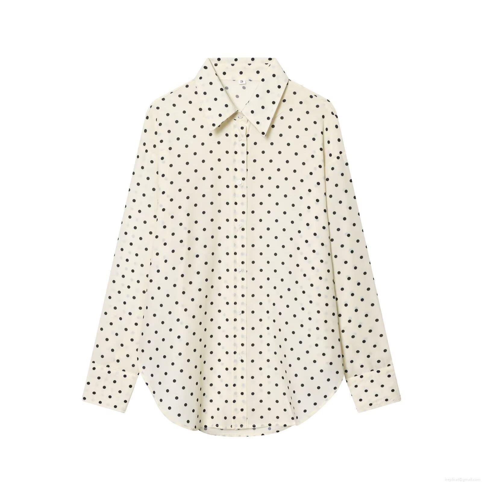 Women's Vintage Polka Dot Blouse Long Sleeve Lapel Button Down Shirt Casual Loose Polyester Cotton Top For Daily Work Lady
