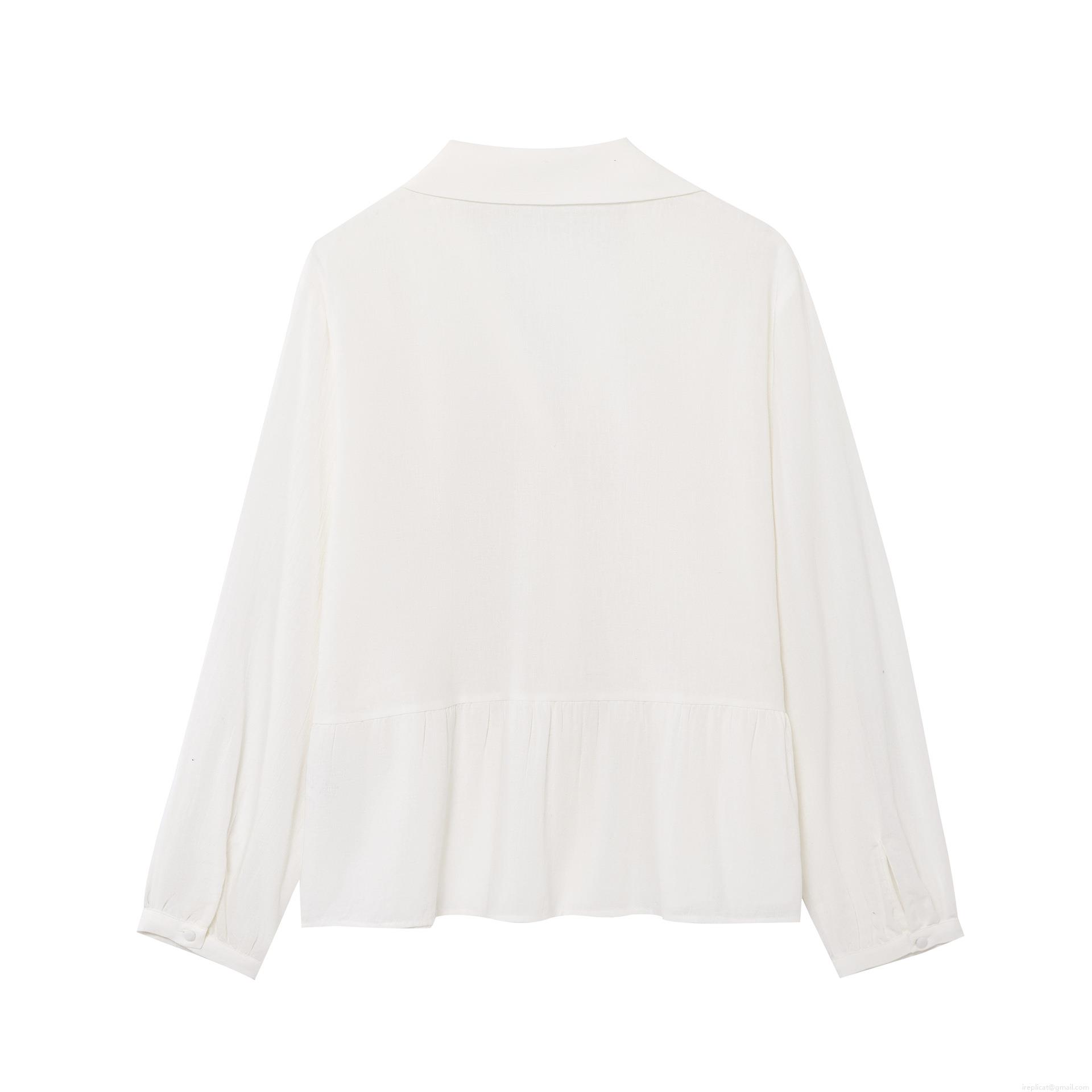 Women's French Vintage V Neck Blouse Shirt Long Sleeve Lace Patchwork Single Breasted Ruffle Hem Faux Linen Cotton Top For Elegant Lady Daily Wear