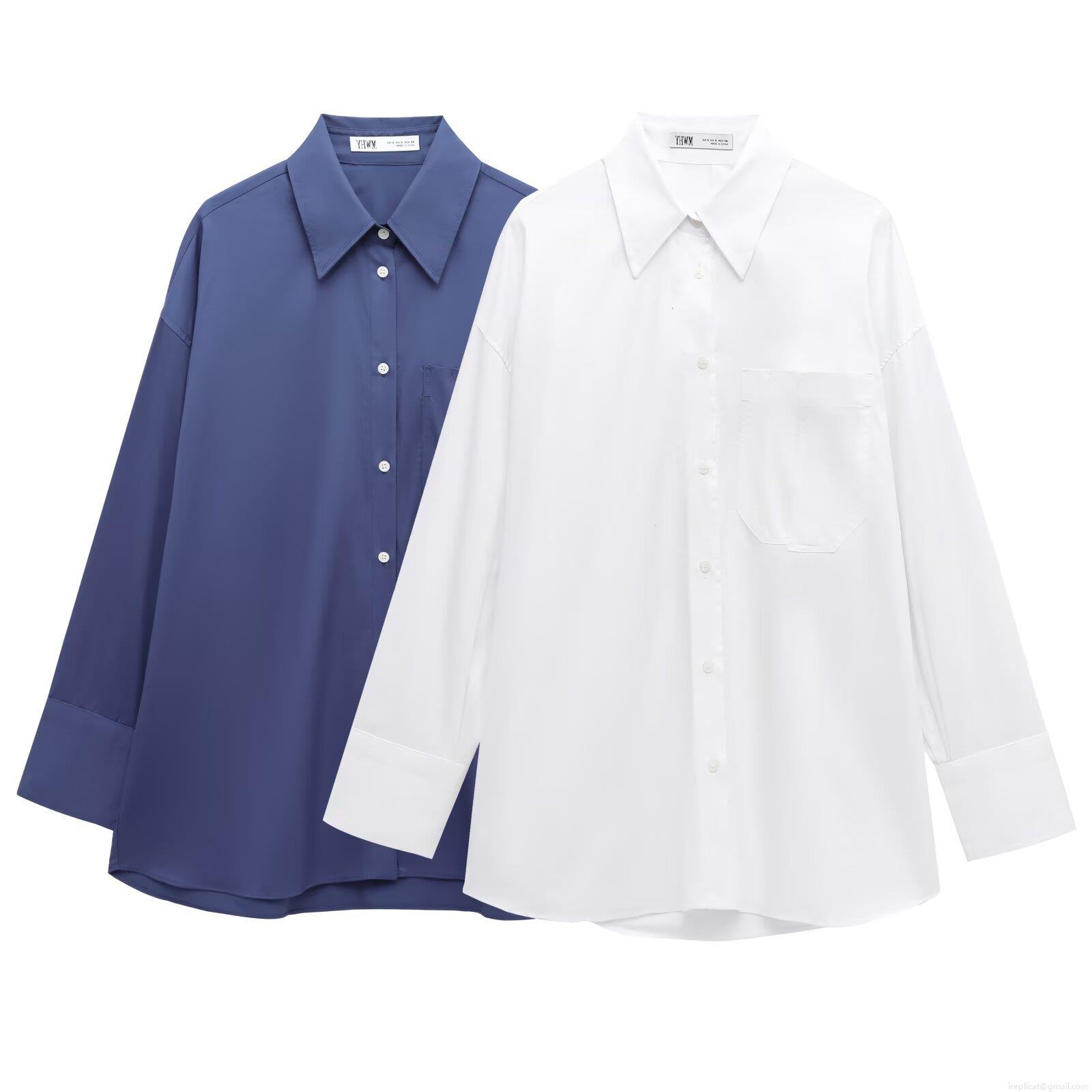 Women's Casual Polyester Cotton Blend Long Sleeve Shirt Lapel Single Breasted Button Down Blouse With Pocket Oversized Tops For Daily Commute