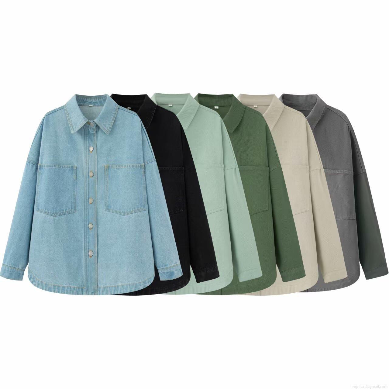 Women's Vintage Denim Shirt Jacket Long Sleeve Button Down Blouse With Pockets Casual Loose Fit Washed Outerwear Tops For Daily Streetwear Women