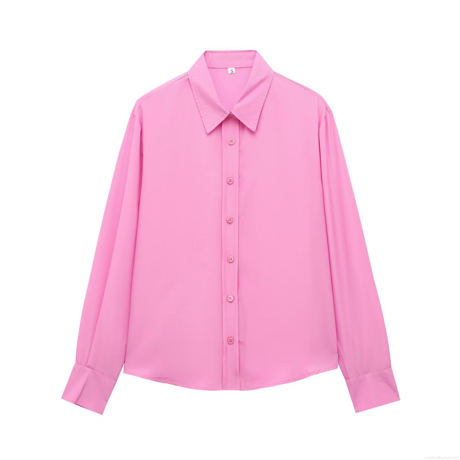 Women's Long Sleeve Satin Shirt Elegant Button Down Lapel Collar Blouse Solid Color Loose Casual Top for Office Daily Female Fashion