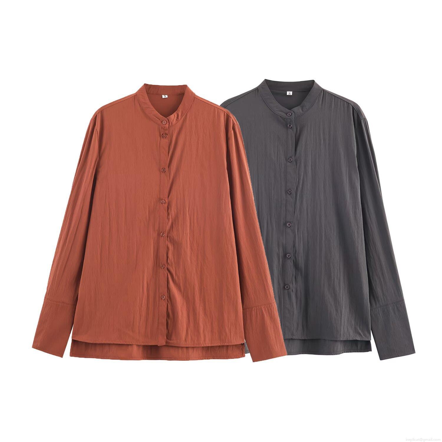 Women's Elegant Solid Color Long Sleeve Blouse Casual Lapel Button Up Shirt Lightweight Breathable Textured Polyester Top For Office Work Daily Wear