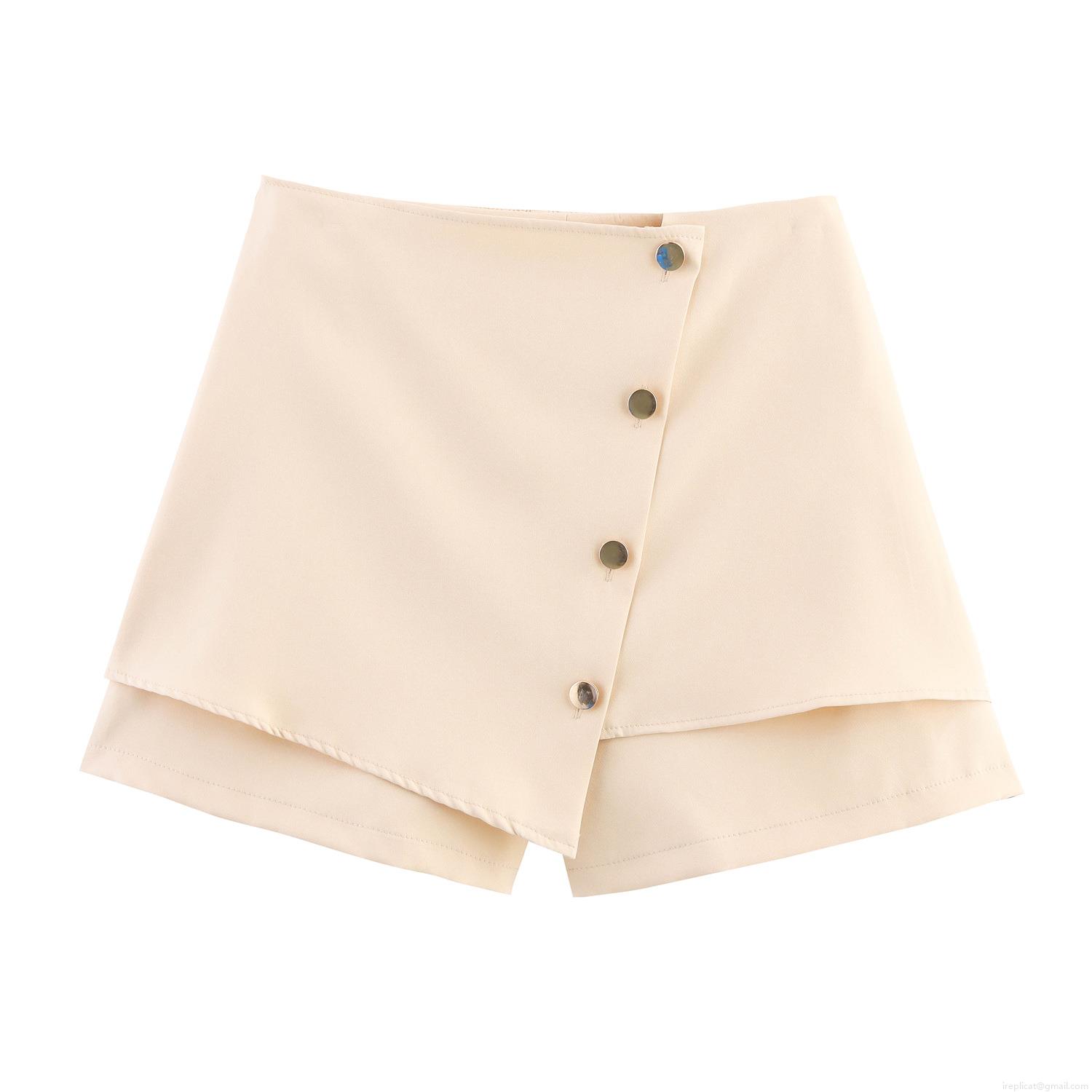 Women's Elegant Commuting Skort Polyester Irregular Hem Shorts With Decorative Gold Buttons Asymmetrical A-Line Mini Skirt Pants For Summer Office Lady