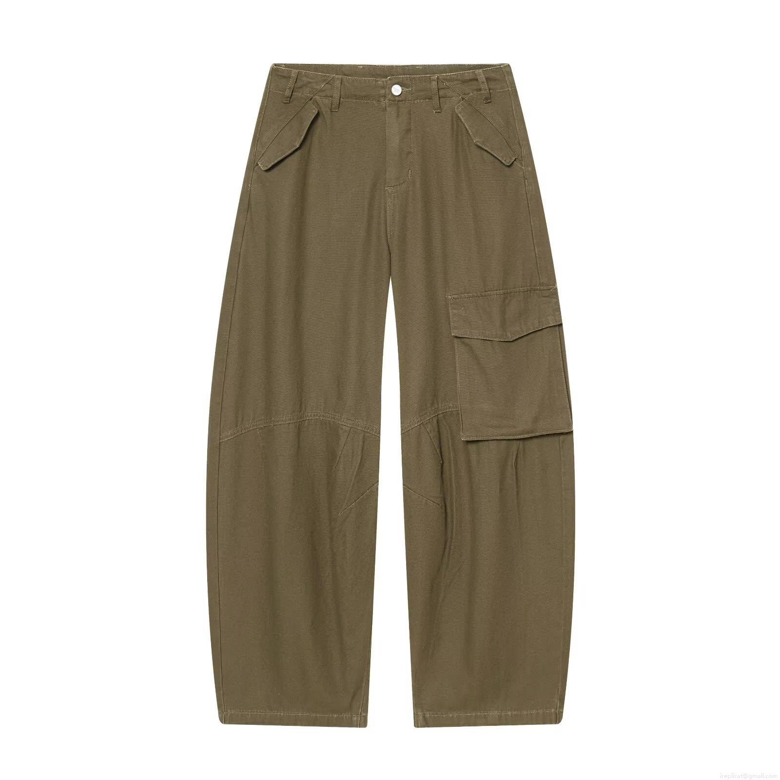 Women's Wide Leg Cargo Pants Casual Mid Waist Streetwear Trouser With Multi Pockets Army Green Loose Fit Polyester Oxford Cloth Pants For Women