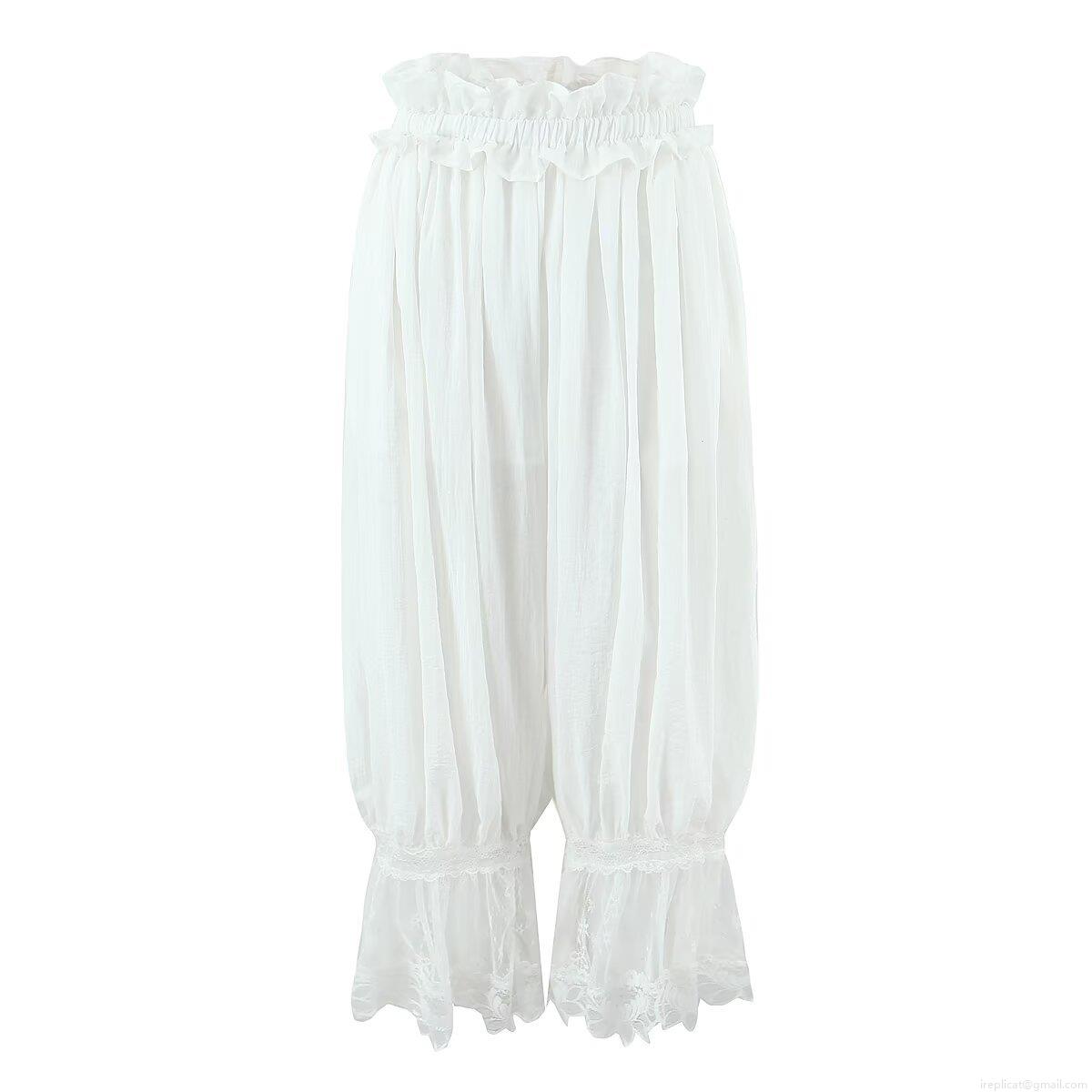 Women's White Lace Patchwork Lantern Pants Rayon Nylon Blend Elastic High Waist Ruffle Loose Casual Trousers For Vacation Streetwear