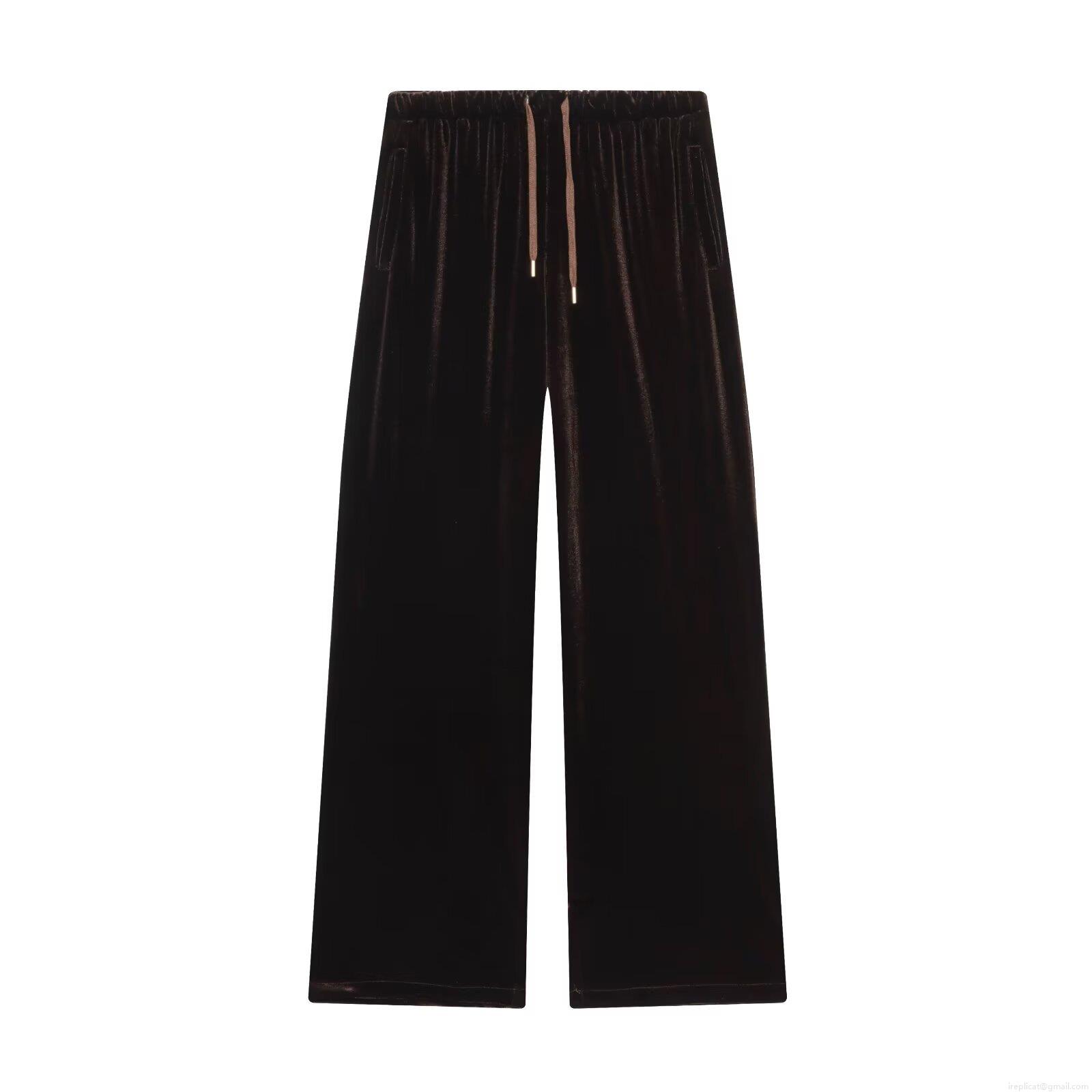 Women Velvet Wide Leg Pants Elastic High Waist Drawstring Solid Color Loose Straight Trousers For Autumn Winter Streetwear Casual Fashion