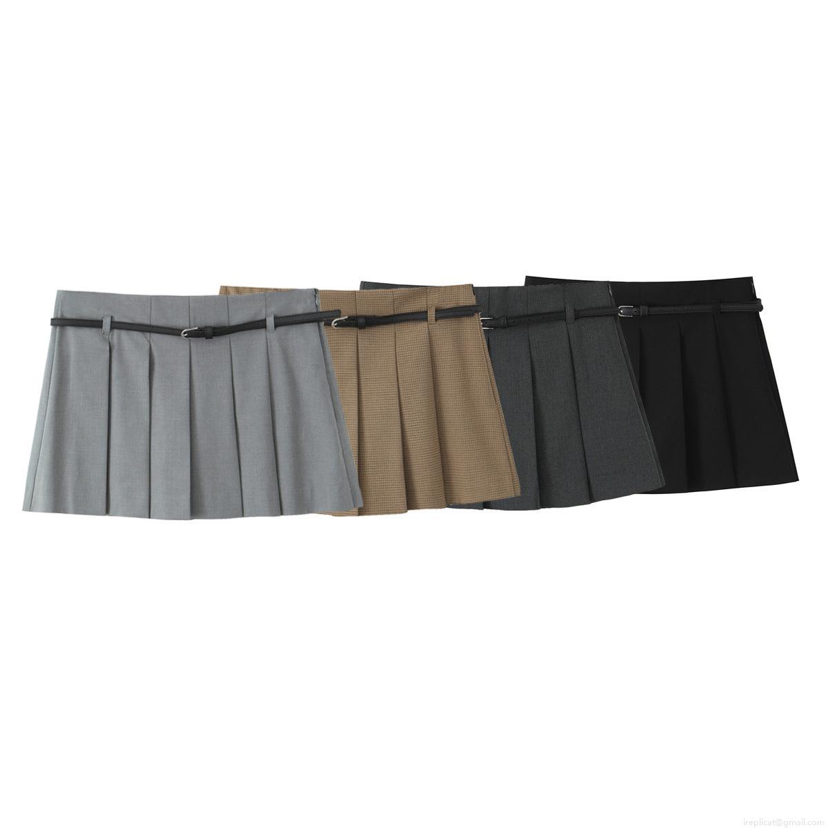Women Autumn Fashion Plaid Pleated Skort With Belt High Waist Mini A-Line Skirt Shorts For Streetwear Work School Ladies Casual Bottoms