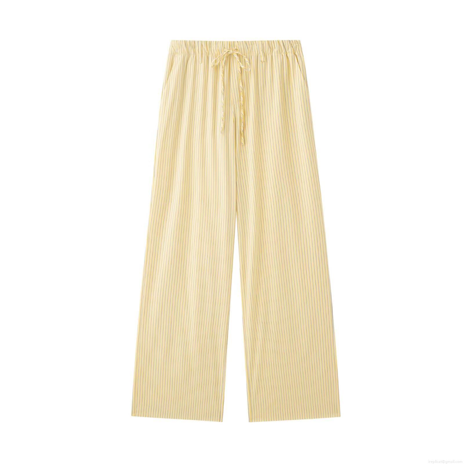 Women's Casual Striped Wide Leg Pants High Waist Drawstring Polyester Trousers European Style Vertical Stripes Loose Long Pants for Women Summer Spring