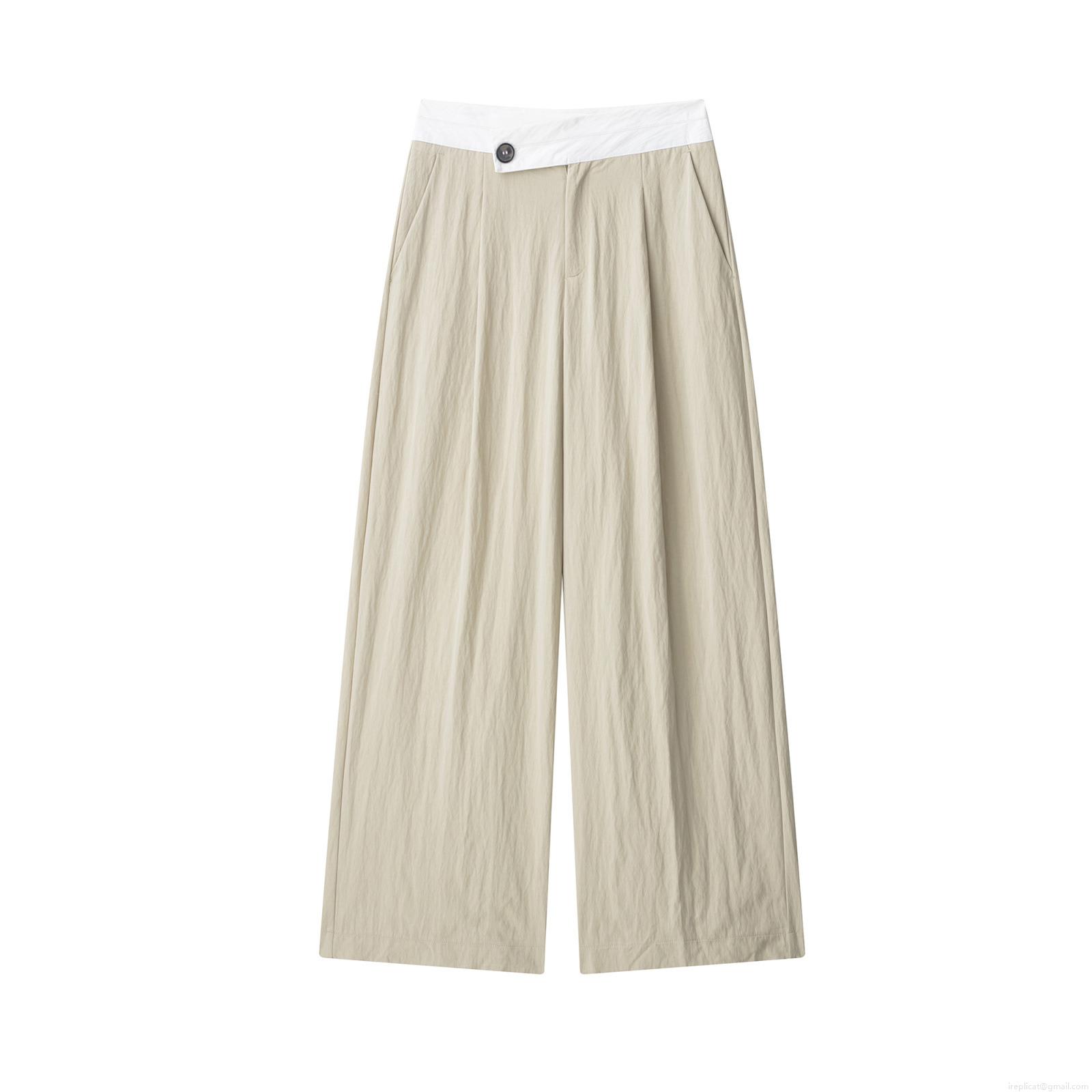 Women's Loose Wide Leg Pants With Splicing Waistband Casual Low Waist Polyester Trousers For Summer Streetwear Women