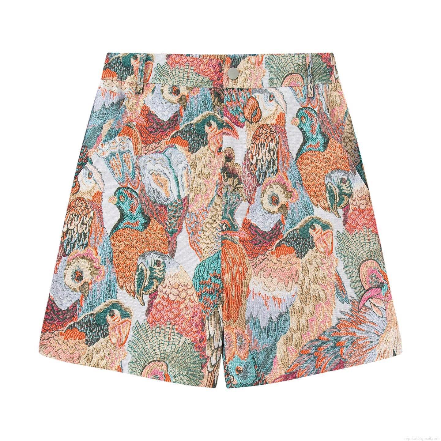 Women's Autumn European Style Peacock Bird Embroidery Jacquard Shorts Colorful Streetwear Fashion Casual Polyester Shorts For Women