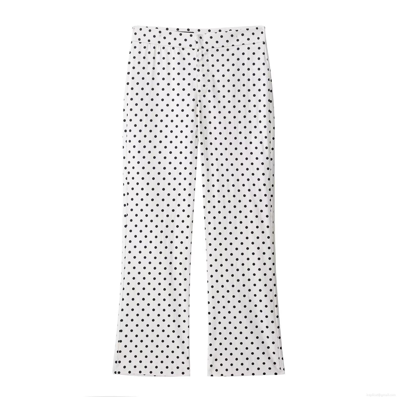 Women's High Waist Polka Dot Flare Pants Contrast Color Casual Wide Leg Trousers For Daily Streetwear Fashion Lady 100% Polyester Fall Clothing