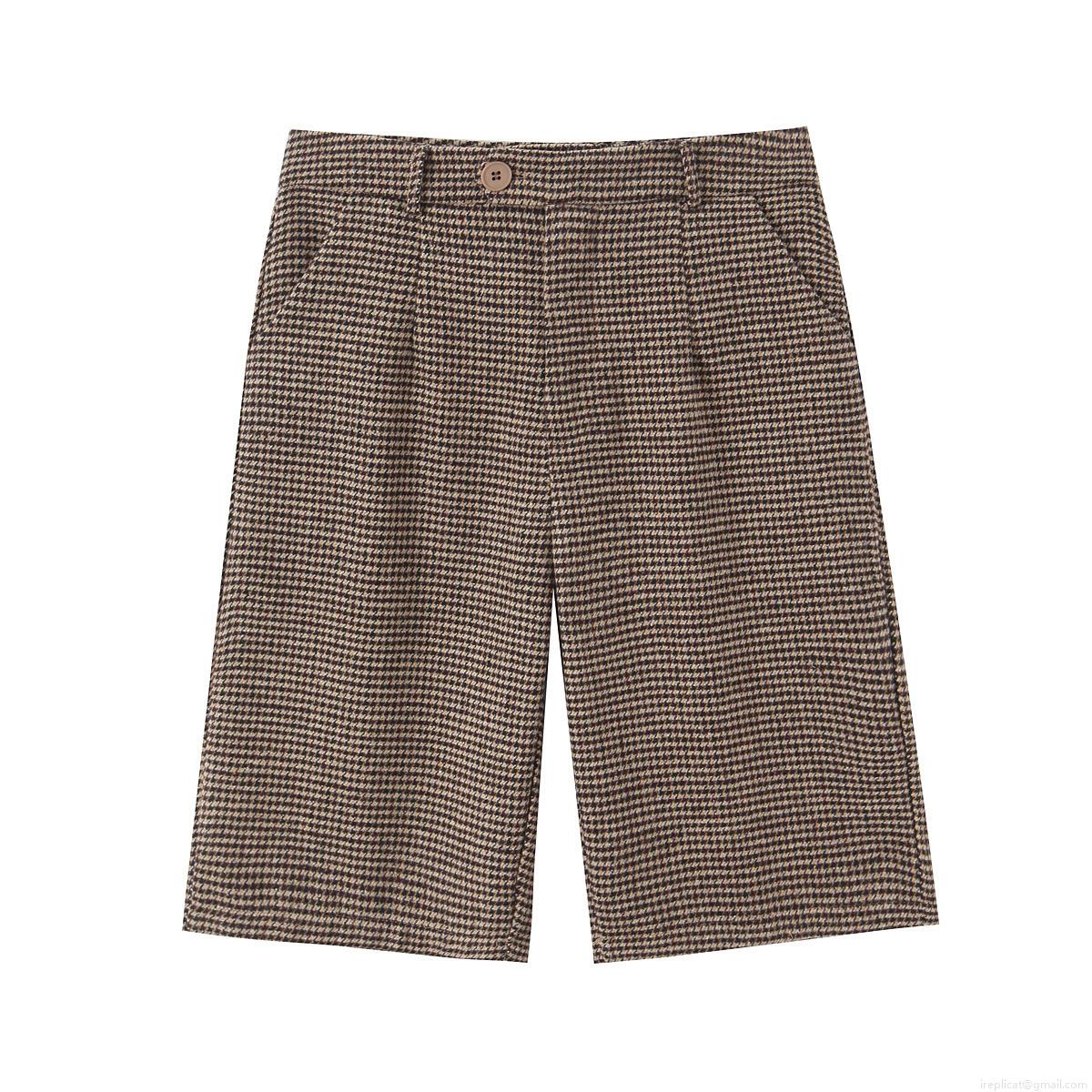 Women's Classic Houndstooth High Waisted Shorts Polyester Spandex Blend Wide Leg Straight Mid Length Pants For Casual Daily Winter Vintage Elegant Bottoms