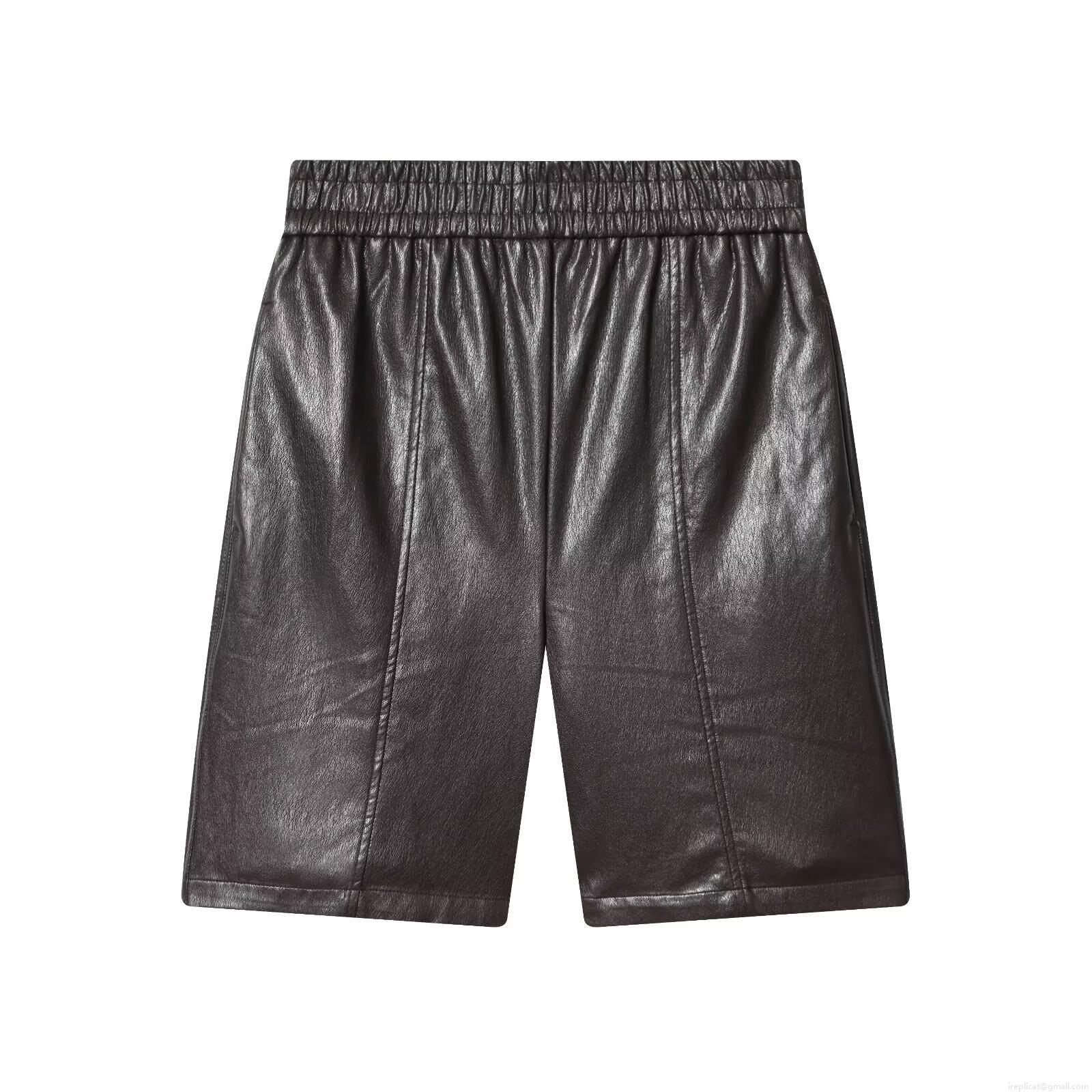 Women High Waist Elastic PU Leather Shorts Casual Solid Color Straight Leg Mid-Length Faux Leather Shorts For Daily Party