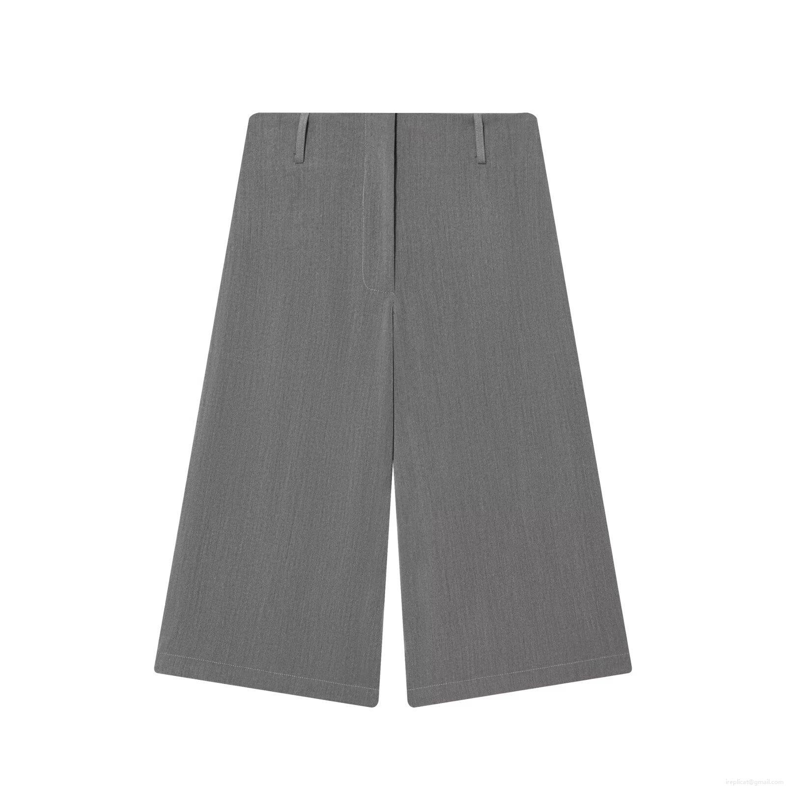 Women's Elegant High Waist Straight Leg Shorts Casual Solid Grey Polyester Wide Leg 5-Point Pants Commuting Office Ladies Fashion Bottoms