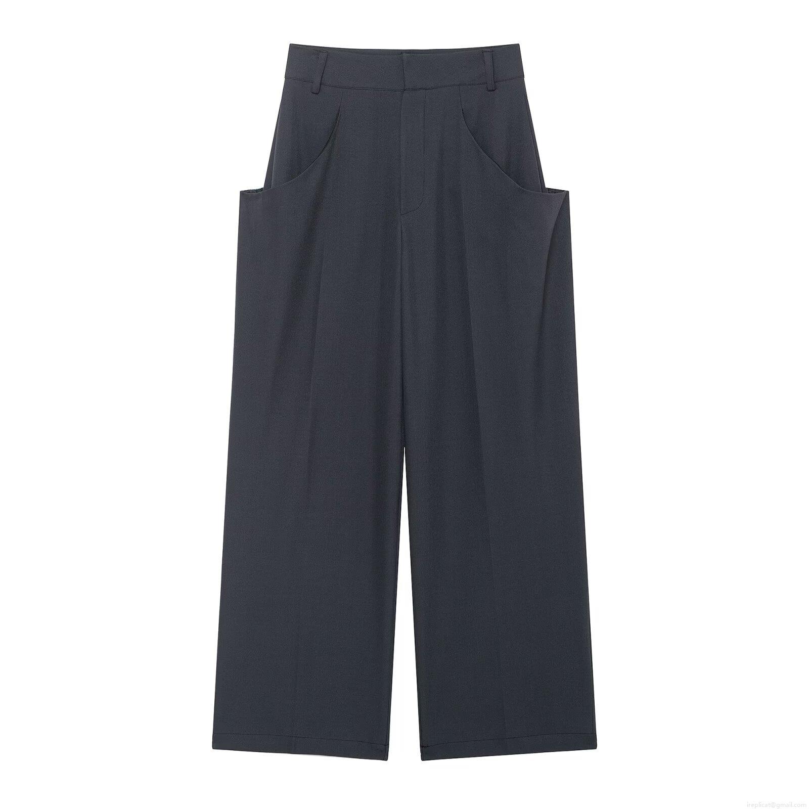 Women's High Waist Wide Leg Casual Pants Solid Color Loose Full Length Suiting Trousers With Side Pockets Polyester Fabric For Daily Work Office Autumn Winter
