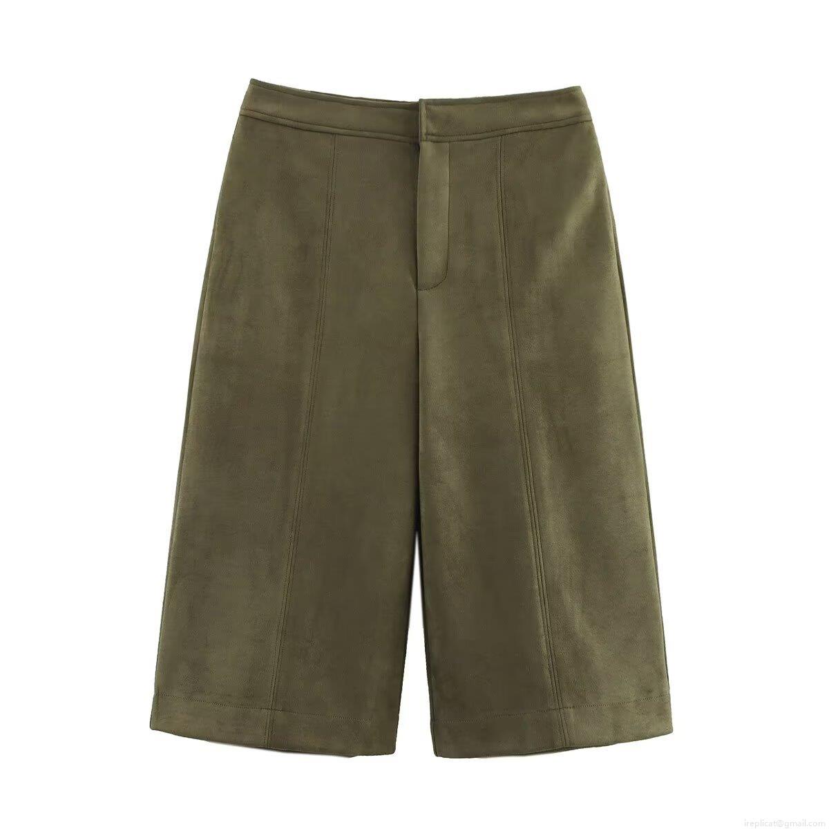 Women's Faux Suede High Waisted Wide Leg Shorts Bermuda Length Loose Fit Solid Color Casual Autumn Spring Bottoms For Women Daily Wear