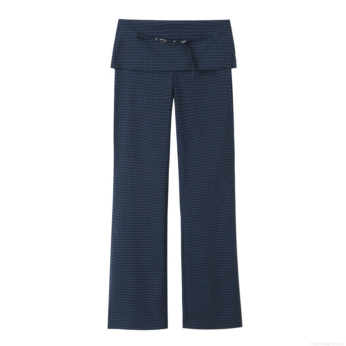 Women's Casual High Waisted Plaid Trousers Straight Leg Pants With Folded Waist Metal Buckle Thin Belt Fashion Gingham Bottoms For Daily Wear