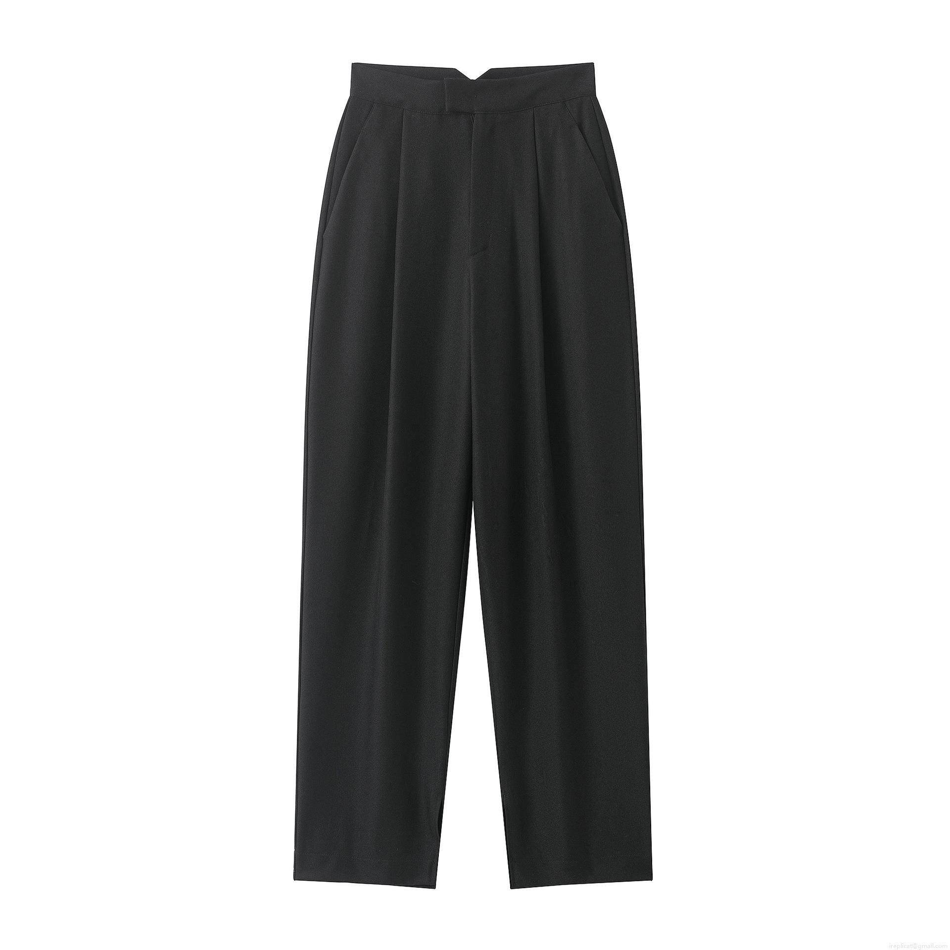Women High Waist Wide Leg Dress Pants 100% Polyester Pleated Front Trousers Elegant Office Lady Loose Casual Long Slacks With Pockets Solid Black Trousers