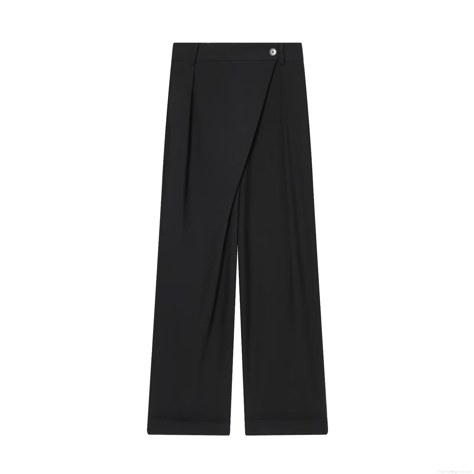 Women's High Waisted Wide Leg Pants Asymmetrical Overlap Waist Button Solid Black Casual Trousers Chic Straight Drape Trousers Elegant Office Lady Streetwear Fashion Bottoms