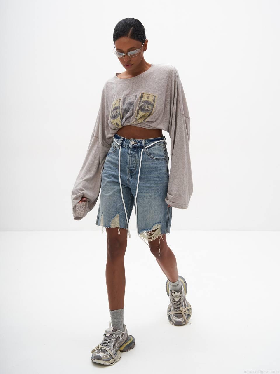 Women's High Waist Ripped Denim Shorts Straight Leg Washed Distressed Jean Shorts With White Drawstring Casual Streetwear Summer Short Pants For Women