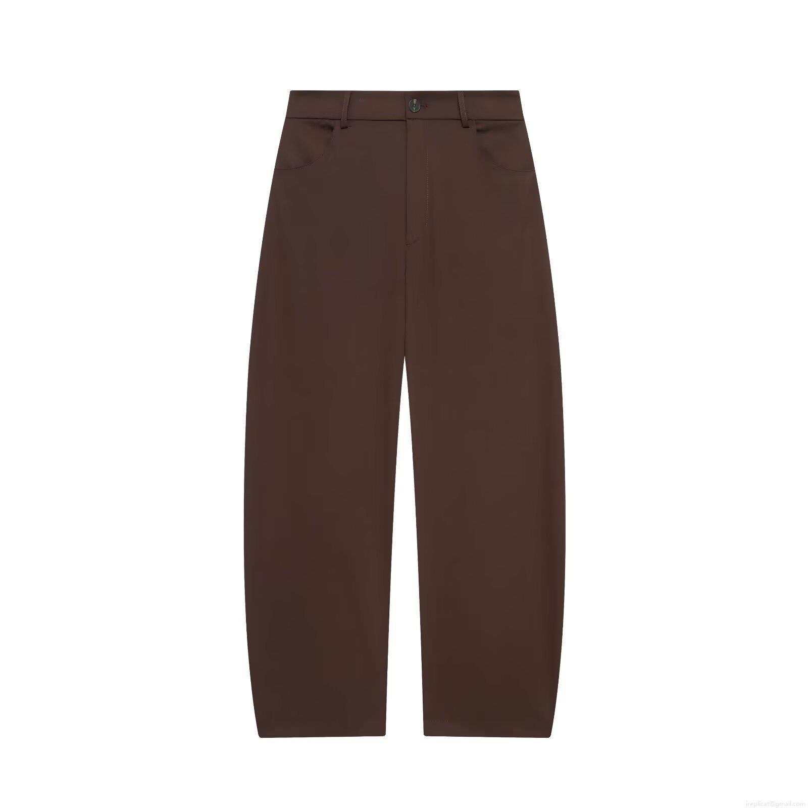 Women's Casual Straight Leg Pants Polyester Mid Waist Button Closure Trousers Vintage Coffee Brown Streetwear Office Daily Wear Slight Stretch Bottoms