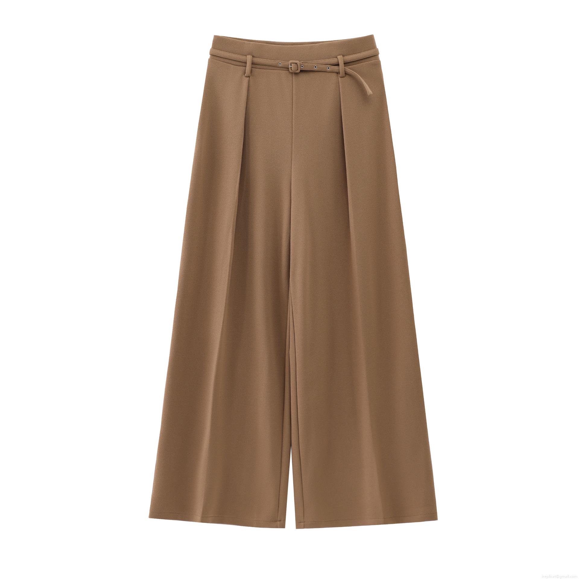 Women's Wide Leg Casual Pants With Belt High Waisted Polyester Loose Fitting Long Trousers Streetwear Style Fashion Versatile Female Daily Wear