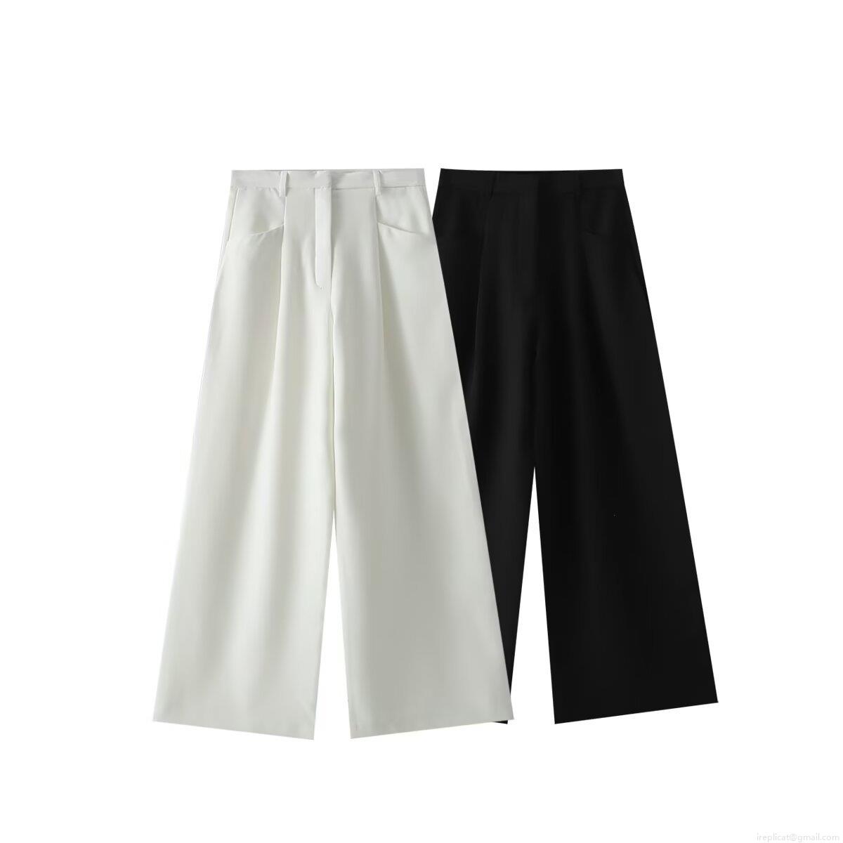 Women's High Waist Wide Leg Suit Trousers Solid Color Casual Loose Drapery Straight Leg Long Trousers For Office Daily Streetwear