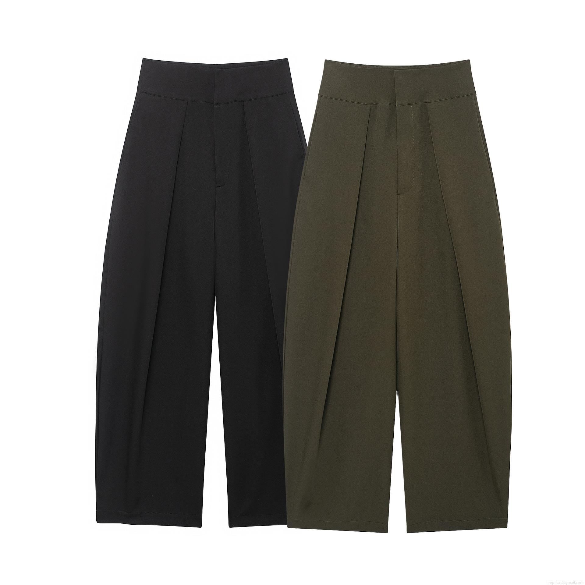 Women's High Waisted Wide Leg Casual Pants 100% Polyester Solid Color Loose Balloon Trousers For Women Casual Streetwear Style Long Pants