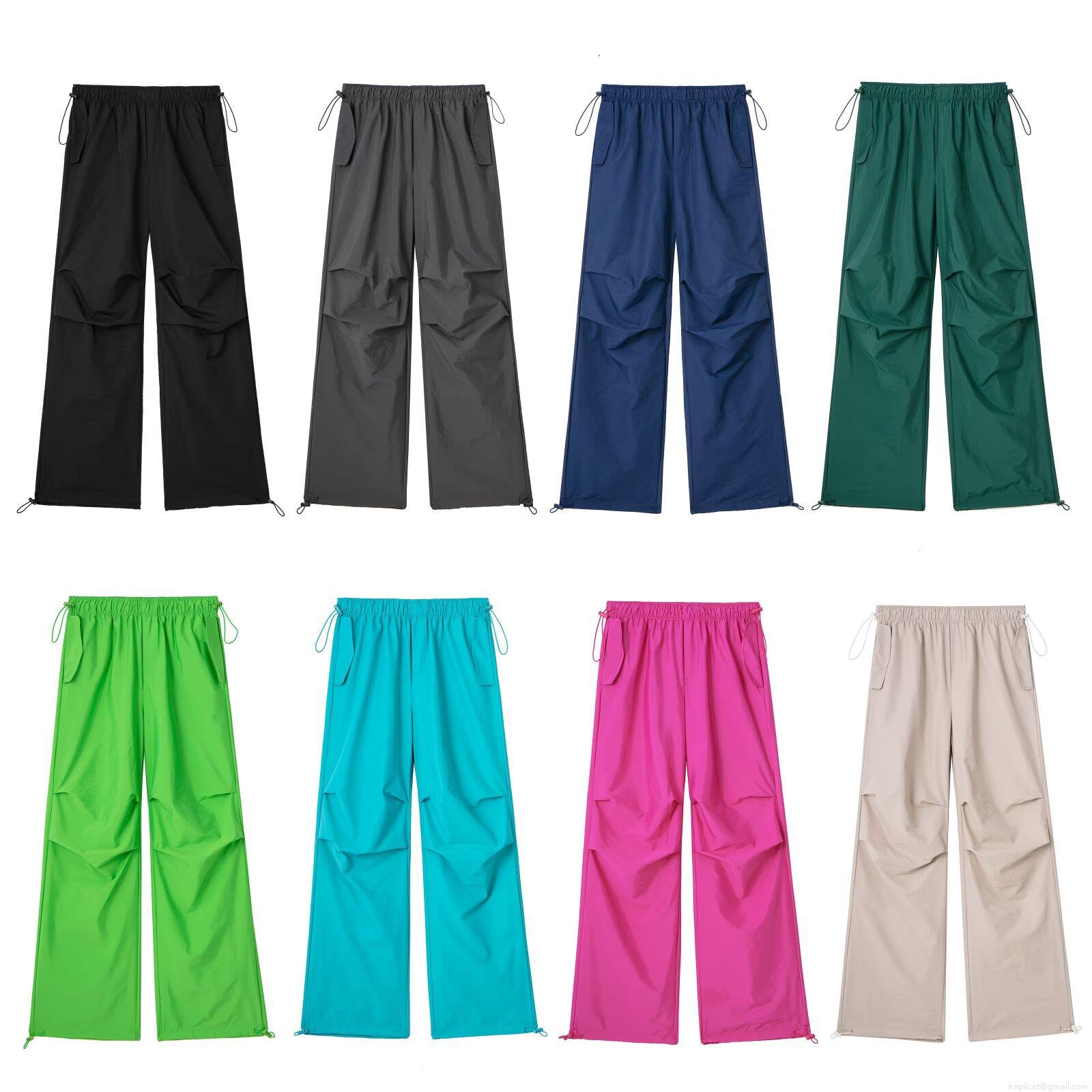 Women's Parachute Cargo Pants Polyester Drawstring Elastic Waist Casual Outdoor Streetwear Baggy Jogger Pants With Knee Pleats