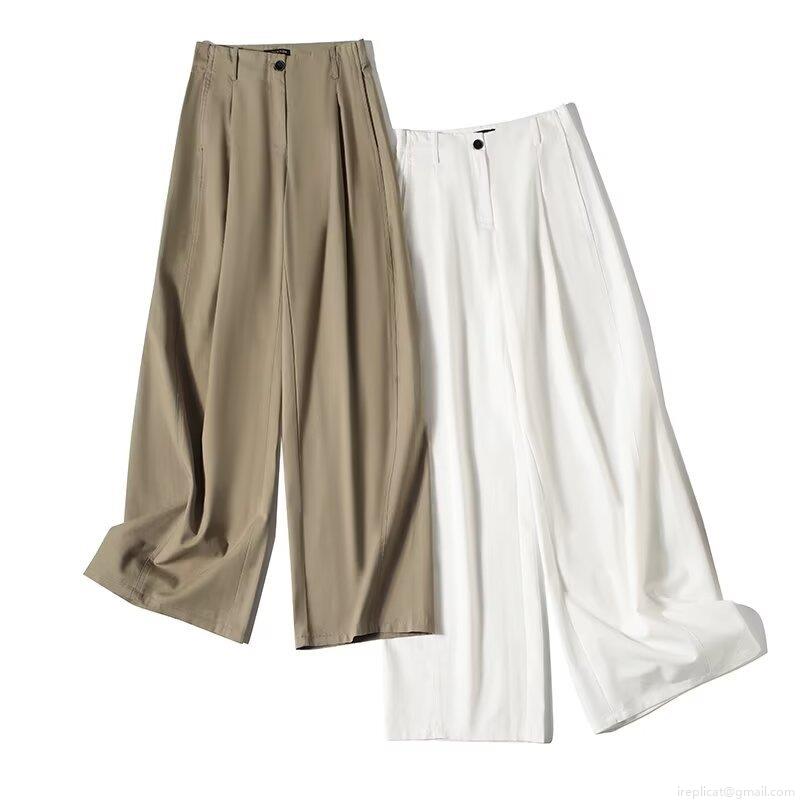 Women's High Waist Wide Leg Pants Cotton Lyocell Blend Trousers Summer Office Commuter Style Straight Leg Solid Color Casual Long Pants For Ladies