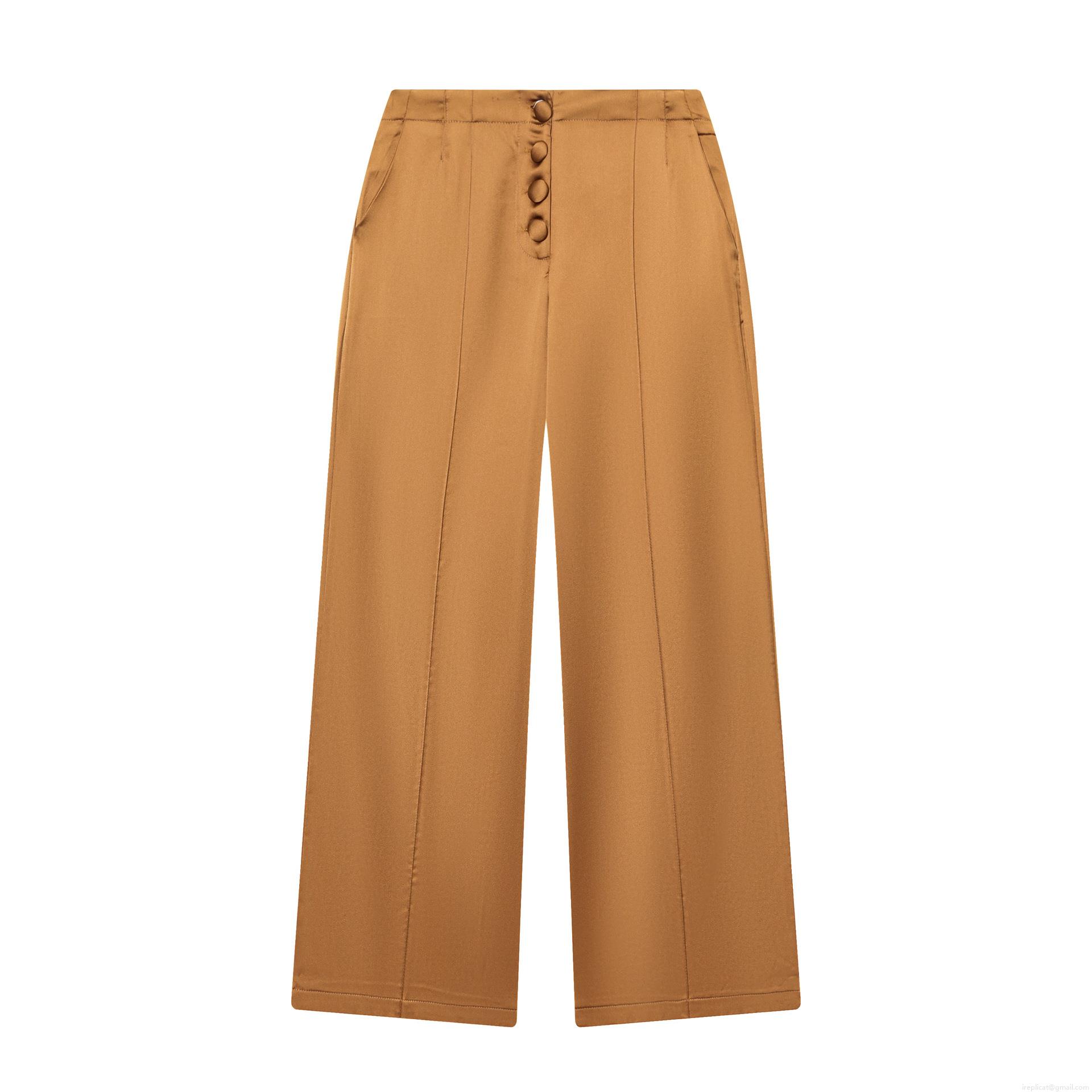 Women's High Waist Satin Wide Leg Pants Elegant Multi Button Straight Trousers Solid Color Glossy Flowy Long Culottes For Casual Party Office