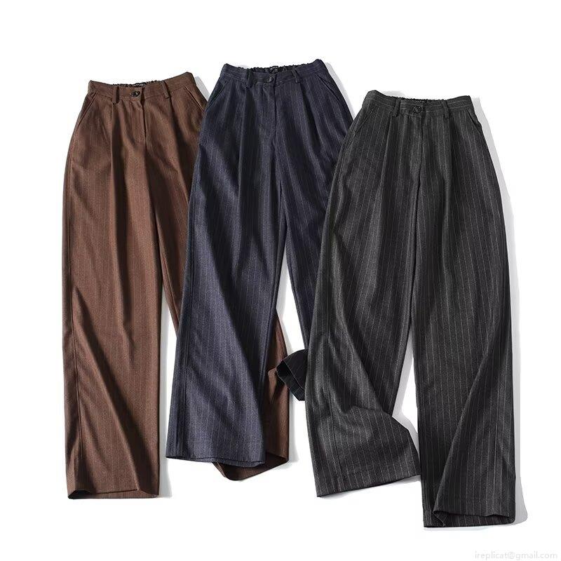 Women's High Waist Pinstripe Wide Leg Pants Elegant Office Work Straight Trousers Casual Rayon Blend Loose Trousers Grey Navy Coffee