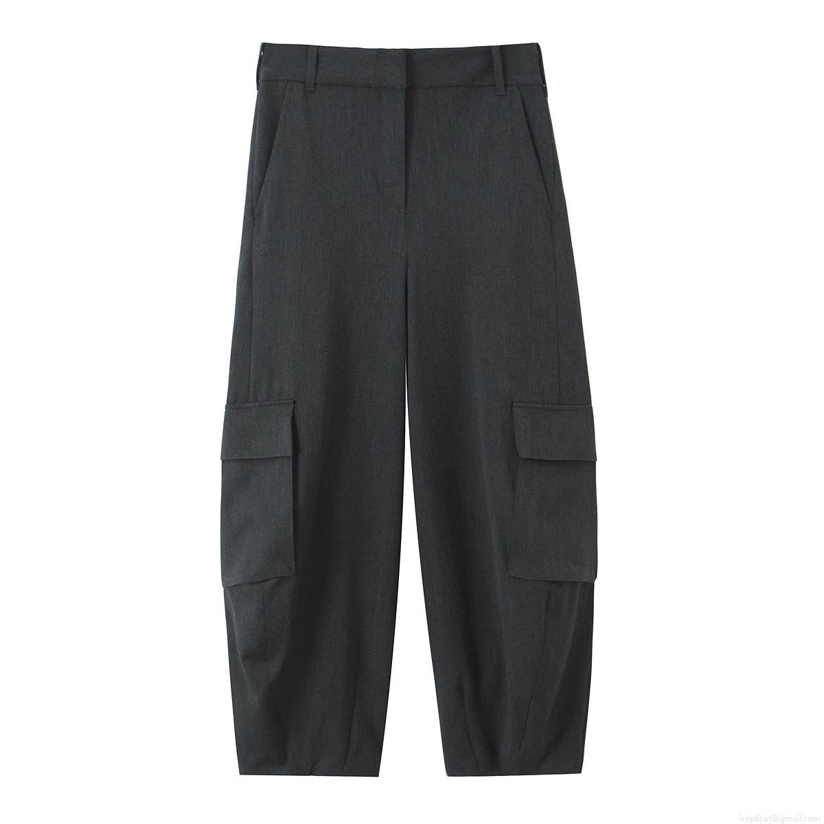 Women's High Waisted Solid Color Cargo Pants Relaxed Fit Multi Pockets Streetwear Tapered Casual Trousers For Outdoor Daily Wear Fashion Soft Polyester Bottoms