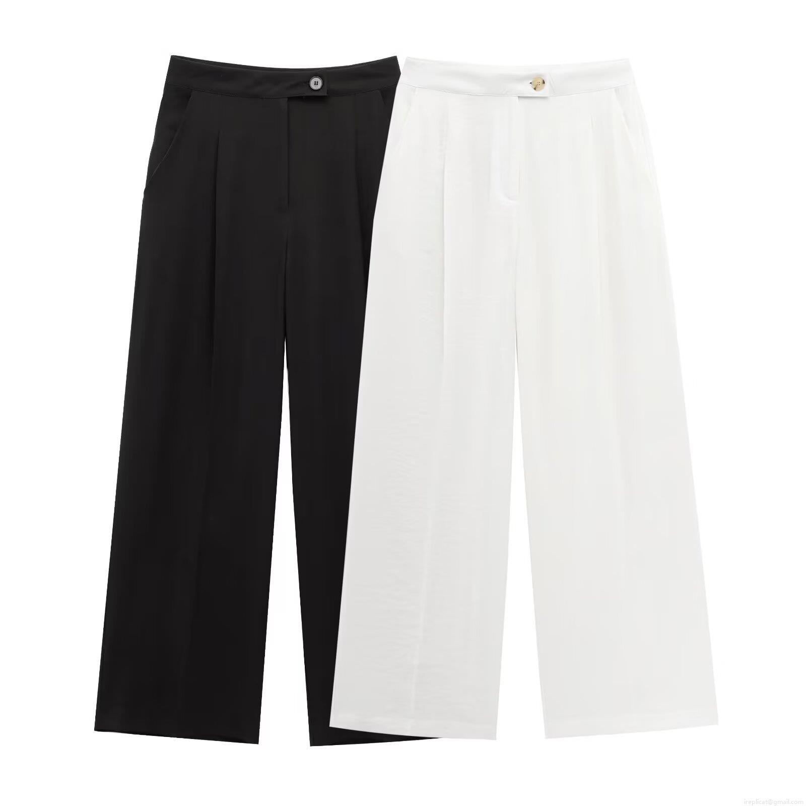 Women's High Waisted Wide Leg Pants Chinlon Polyester Tencel Linen Blend Office Casual Trousers Minimalist Versatile Business Style Pants