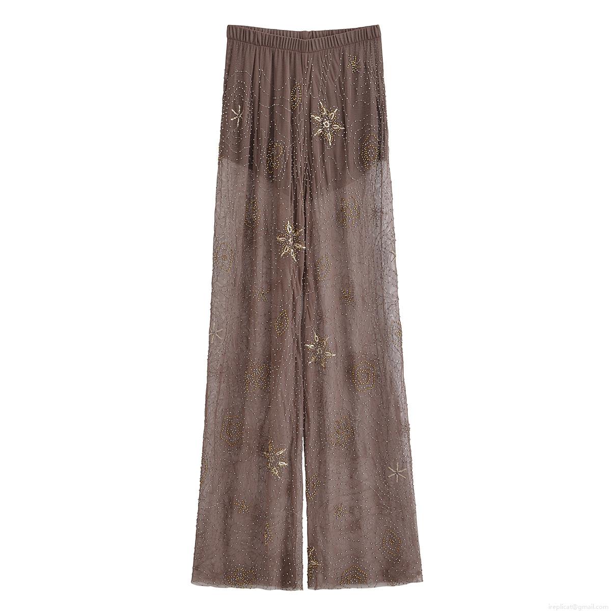 Women's Bohemian Mesh Sequin Beaded Wide Leg Pants High Waist Sheer Trousers With Short Lining For Women Party Glamour Streetwear