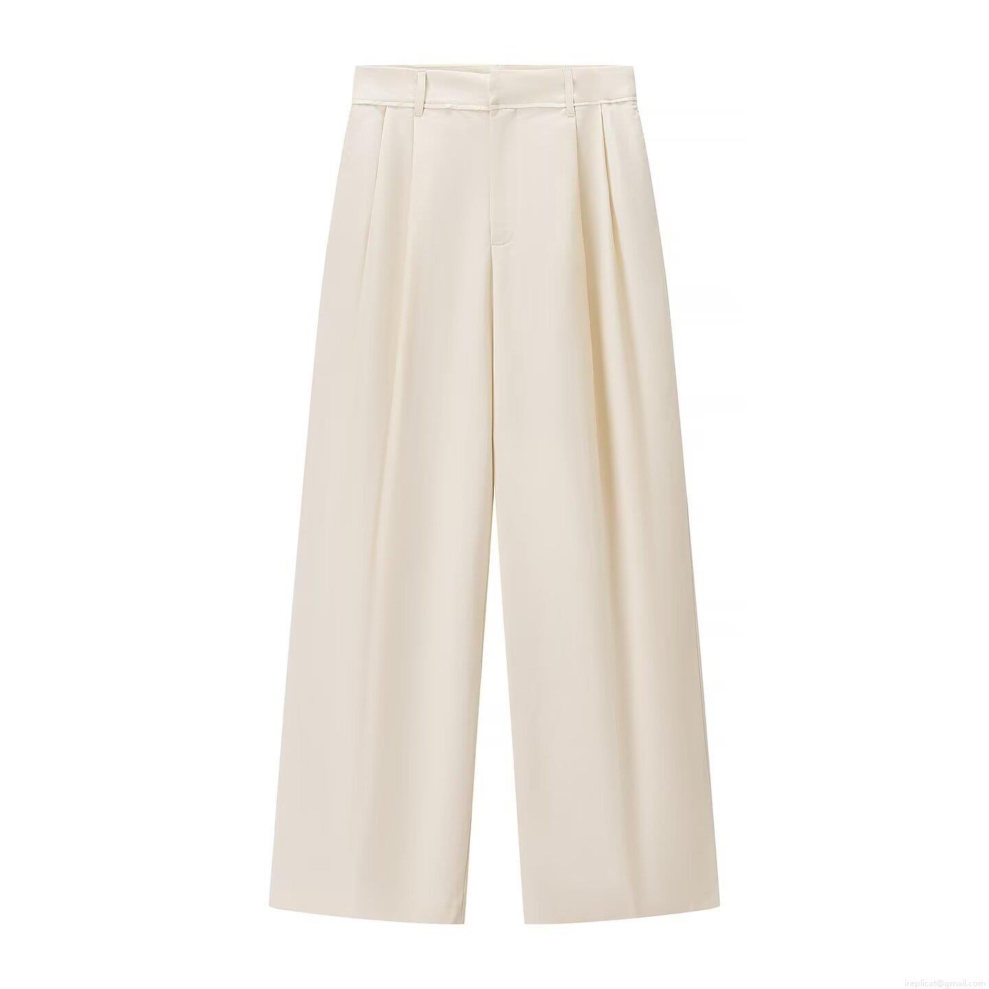 Women's High Waist Wide Leg Trousers Casual Pleated Straight Long Pants Elegant Polyester Blend Office Daily Fashion Trousers For Ladies